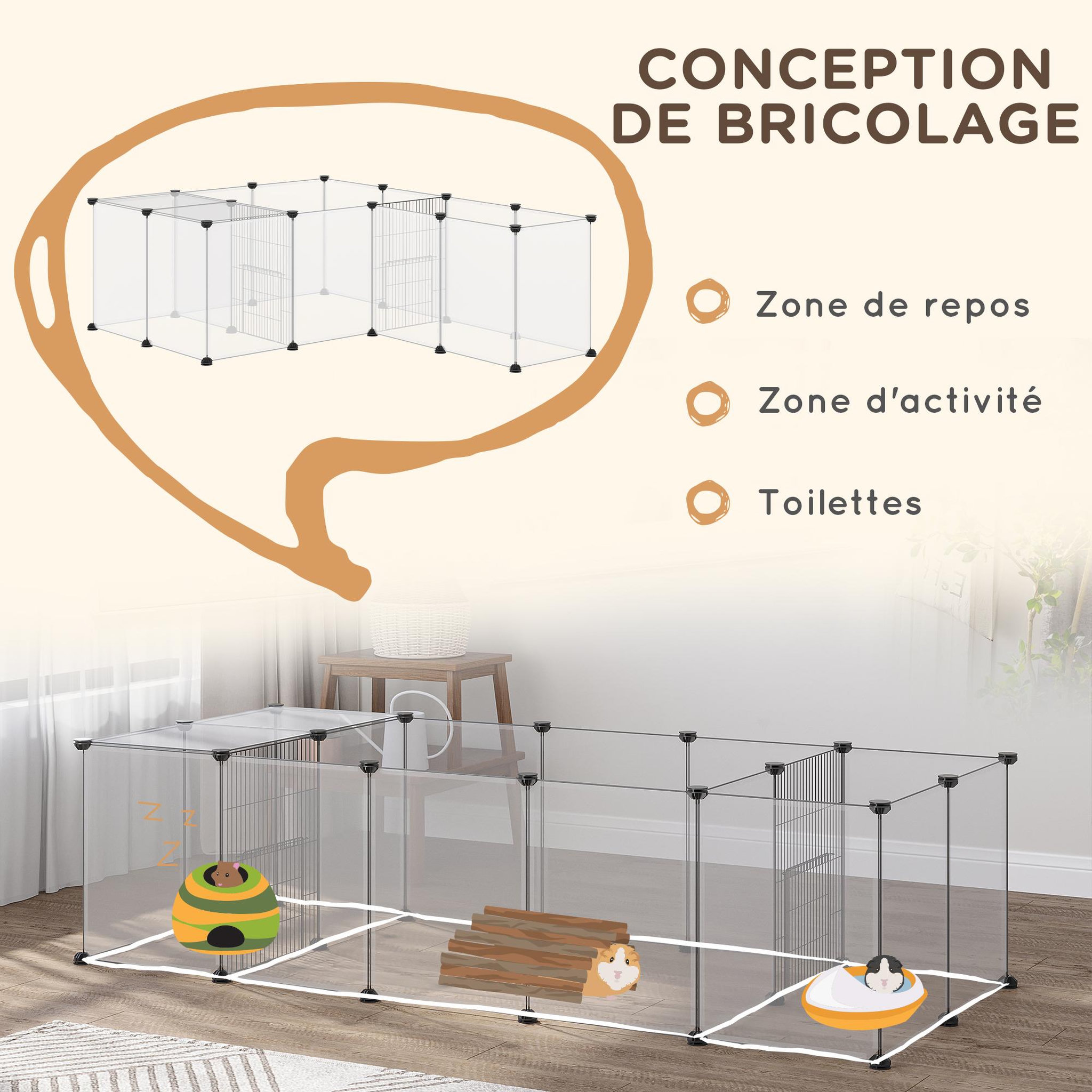 Voir la diapositive 5 : PAWHUT Enclos parc modulable petits animaux - 20 panneaux - dim. 175l x 70l x 45h cm - acier noir pp blanc