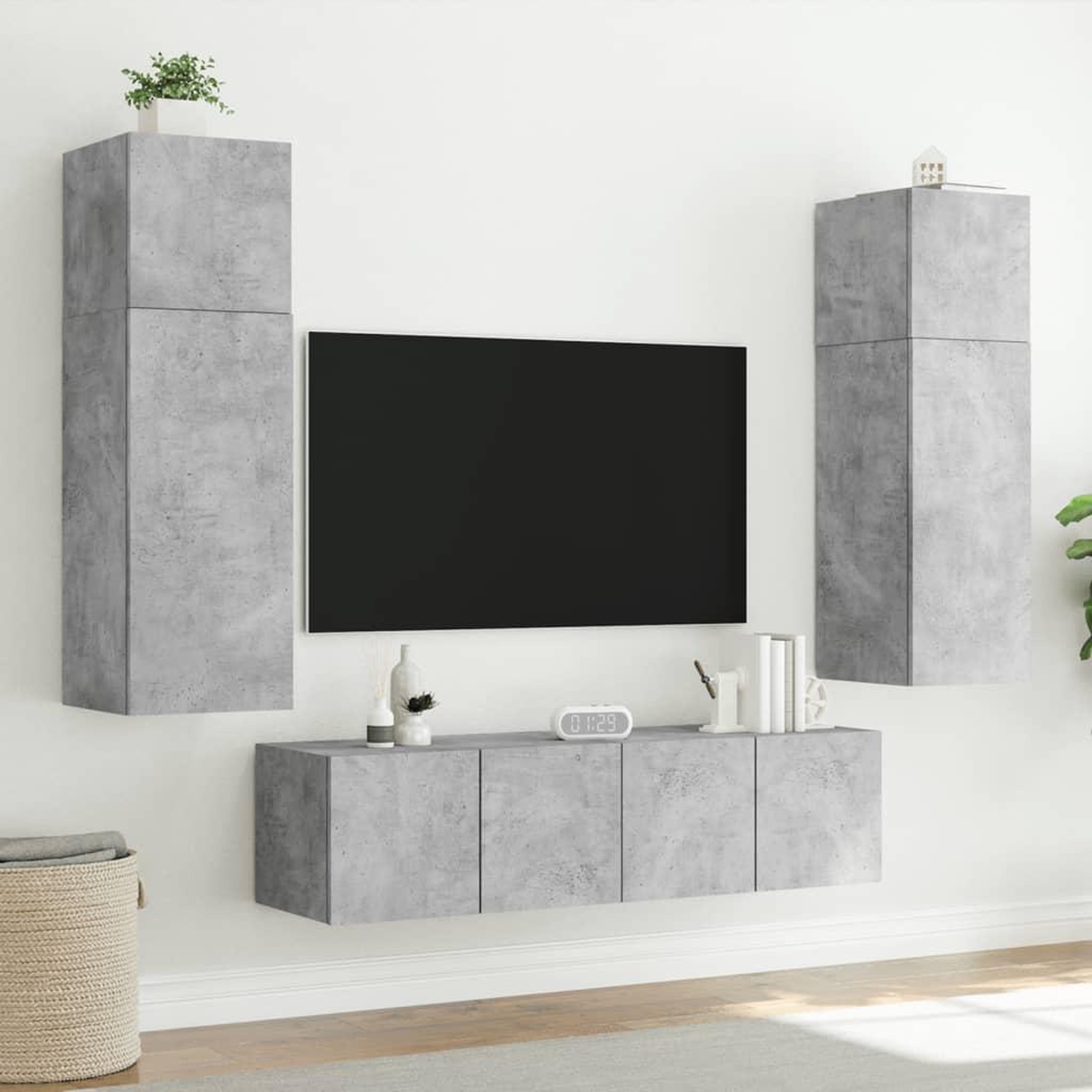 Voir la diapositive 5 : VIDAXL Meubles TV muraux et lumieres LED 2pcs gris beton 80x35x31 cm