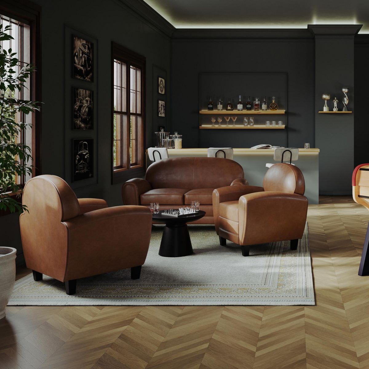 Rendez vous déco Fauteuil noir en croute de cuir enduite - Club