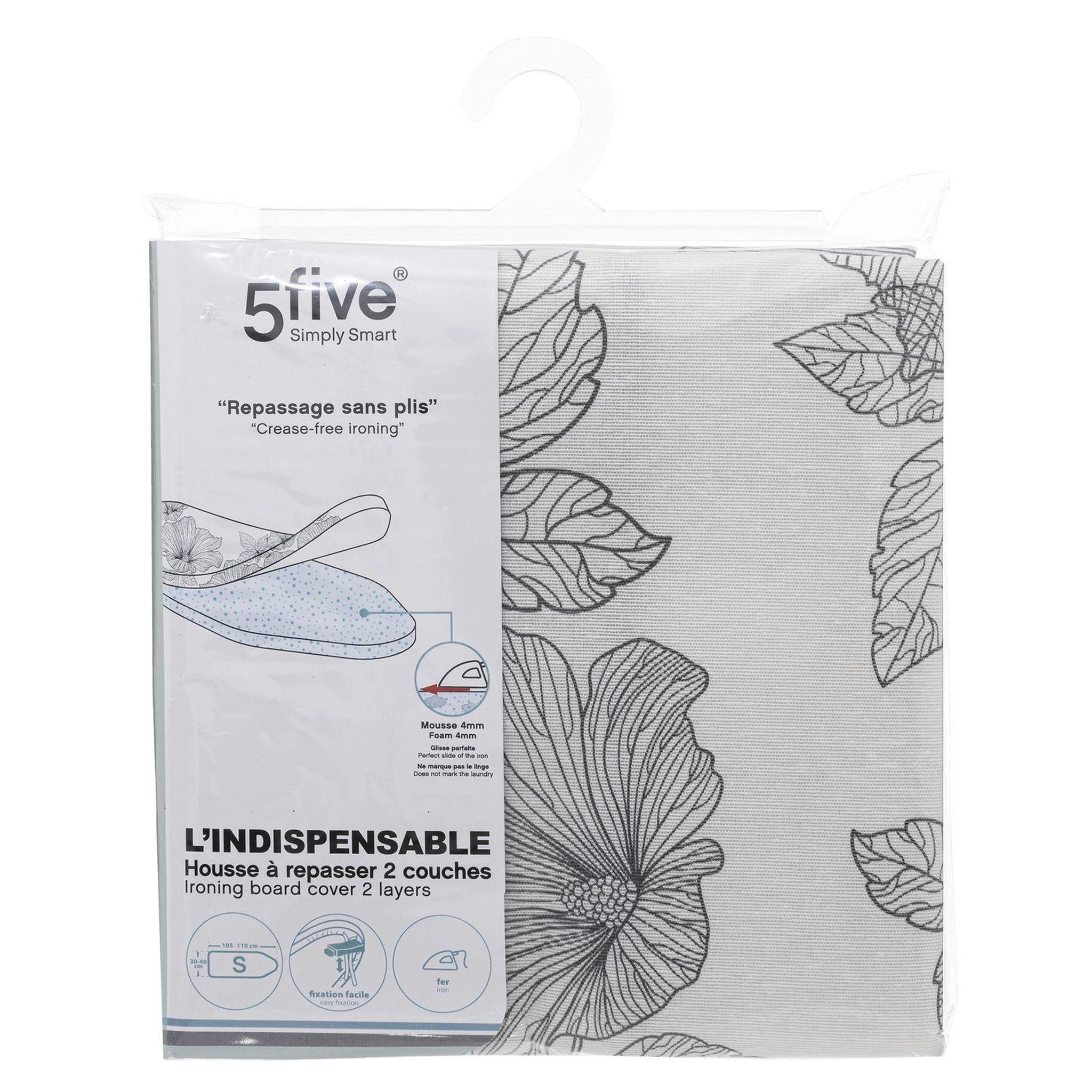 Voir la diapositive 3 : FIVE Housse à repasser 2 couches en coton - gris et blanc