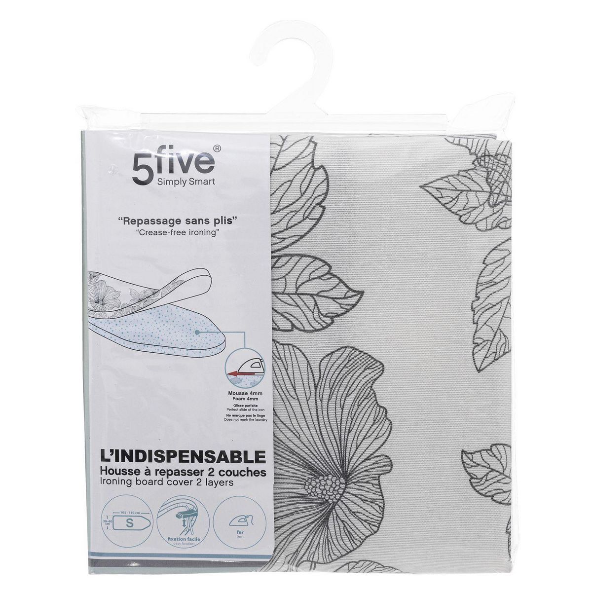 FIVE Housse à repasser 2 couches en coton - Gris et blanc