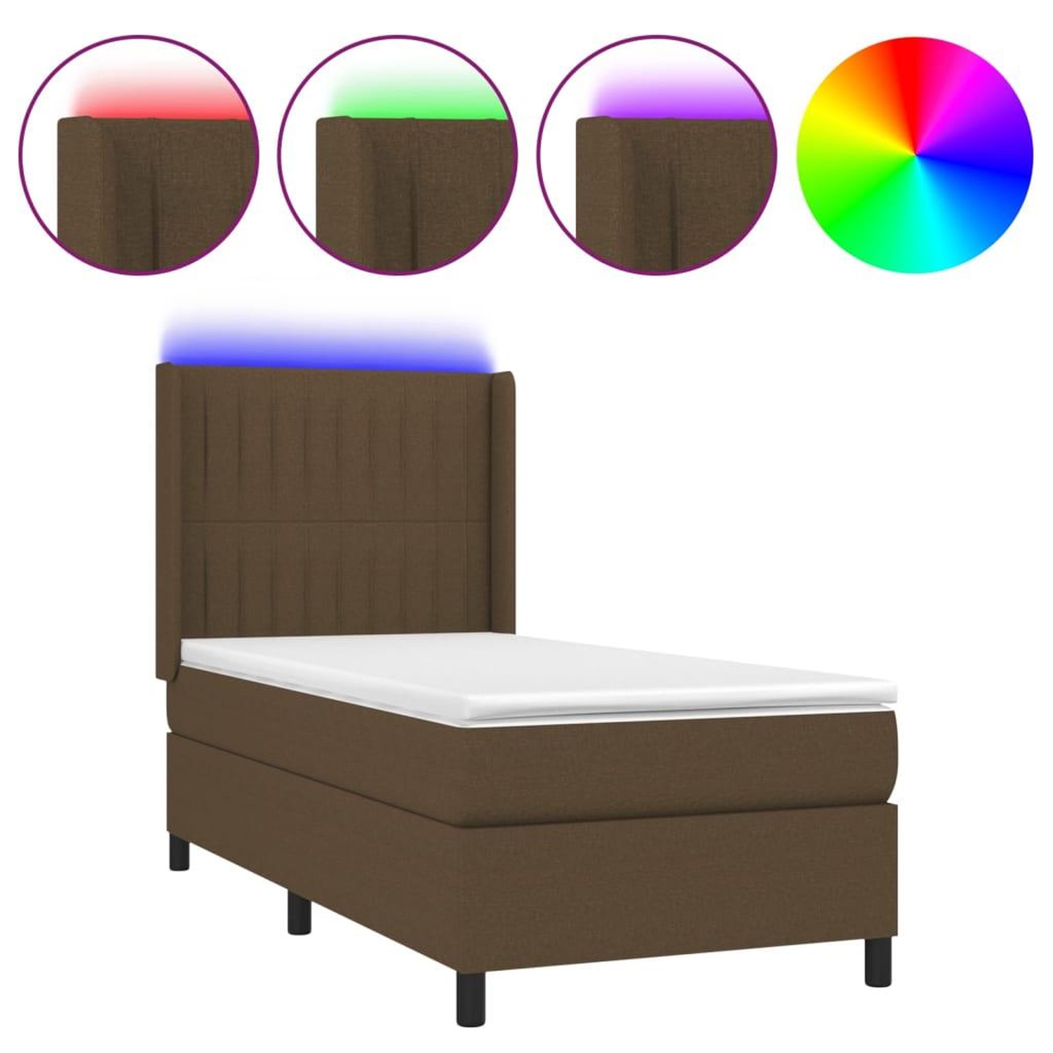 Voir la diapositive 2 : VIDAXL Sommier a lattes de lit matelas LED Marron fonce 80x200cm Tissu