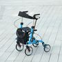 Voir la diapositive 2 : HOMCOM Déambulateur 4 roues - pliable, léger - assise, dossier, hauteur poignées réglable, freins à main - sacoche rangement - alu. bleu noir