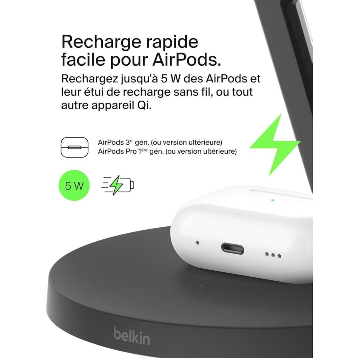 Belkin Chargeur induction 15W Boost Charge Pro 3en1 Qi2 Noir