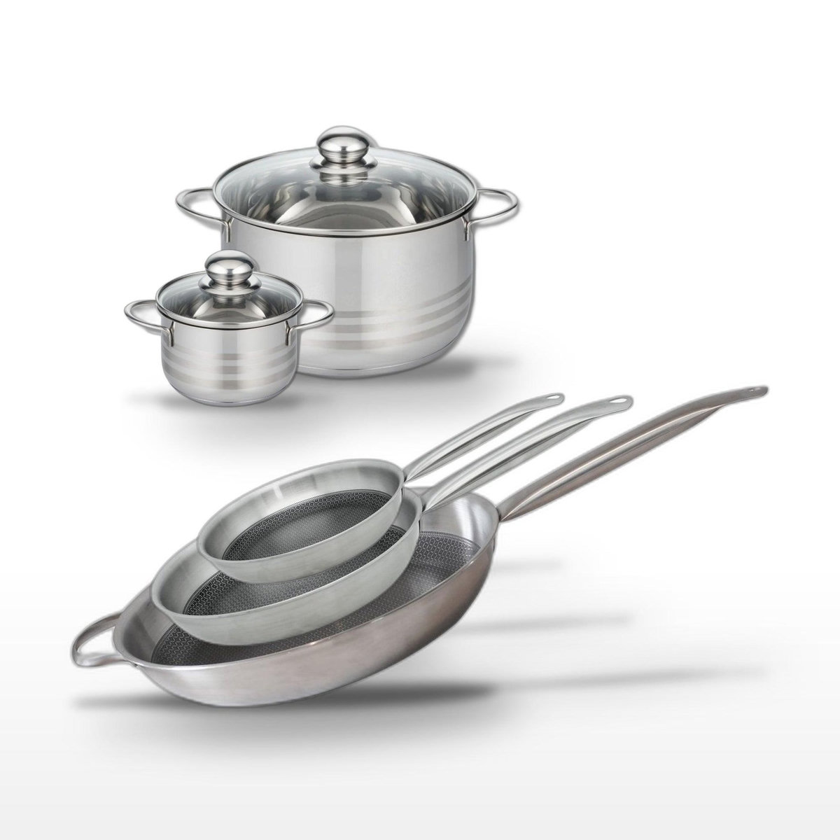 ELO Lot de 3 Poêles Elo Relief Solution 24/28/32 cm et 2 Faitouts 12/20 cm