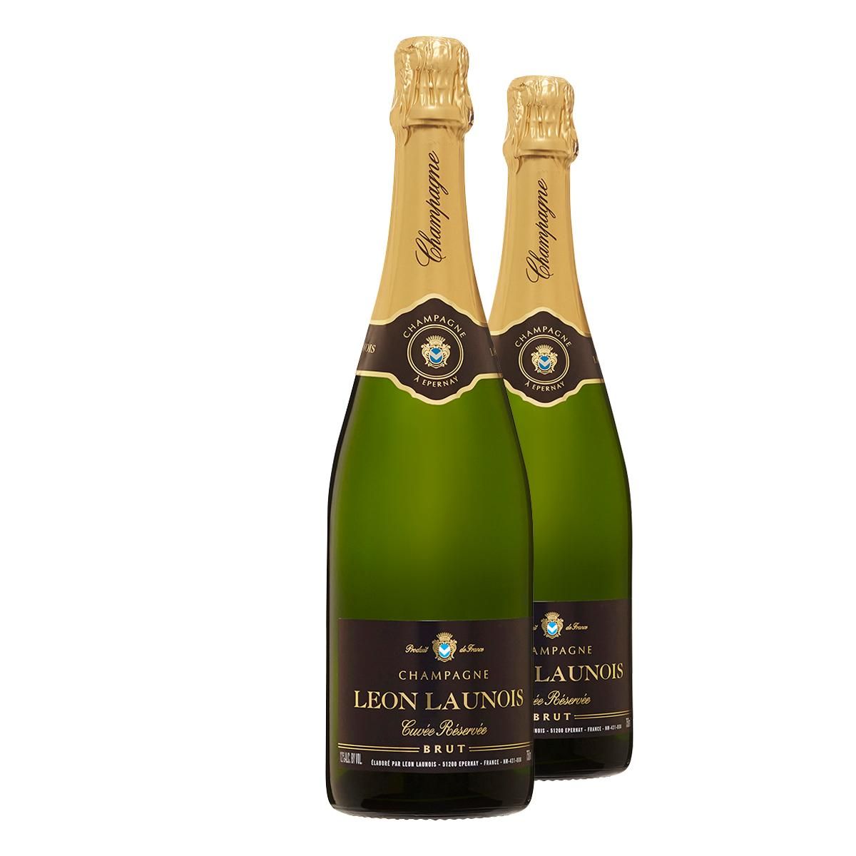 Lot de 2 bouteilles Champagne Léon Launois Brut Champagne Brut  