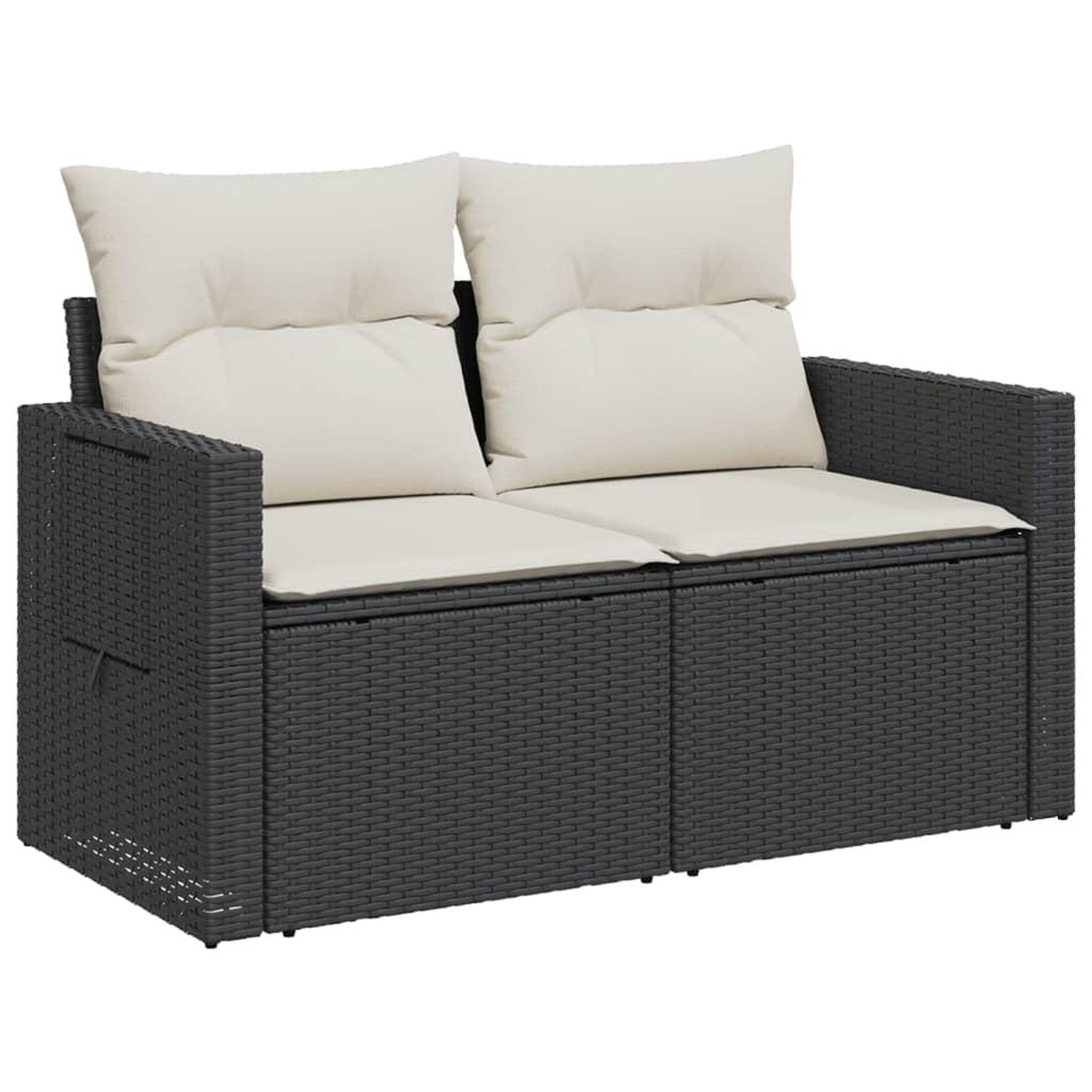 Voir la diapositive 4 : VIDAXL Canape de jardin avec coussins 2 places noir resine tressee