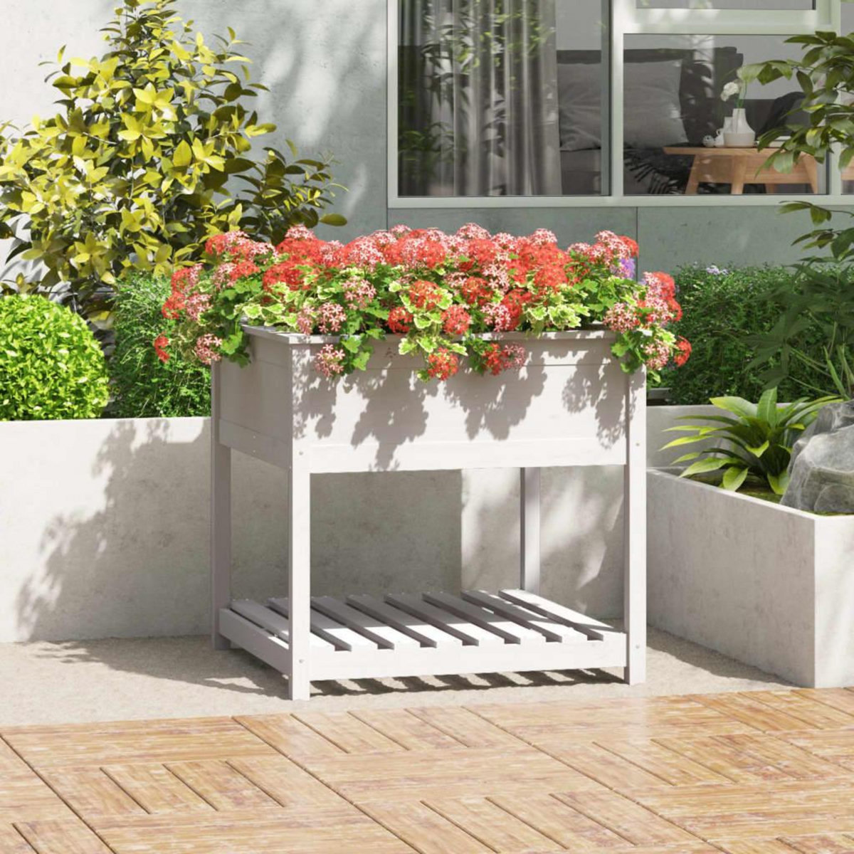 VIDAXL Jardiniere avec etagere Blanc 82,5x82,5x81cm Bois massif de pin
