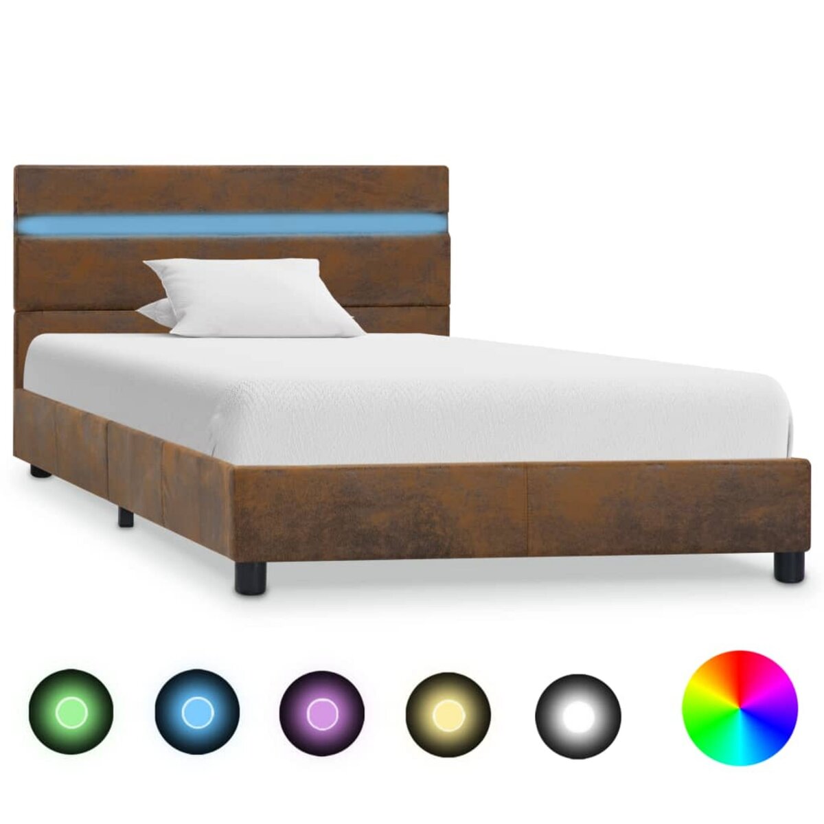 VIDAXL Cadre de lit avec LED Marron Tissu 90 x 200 cm