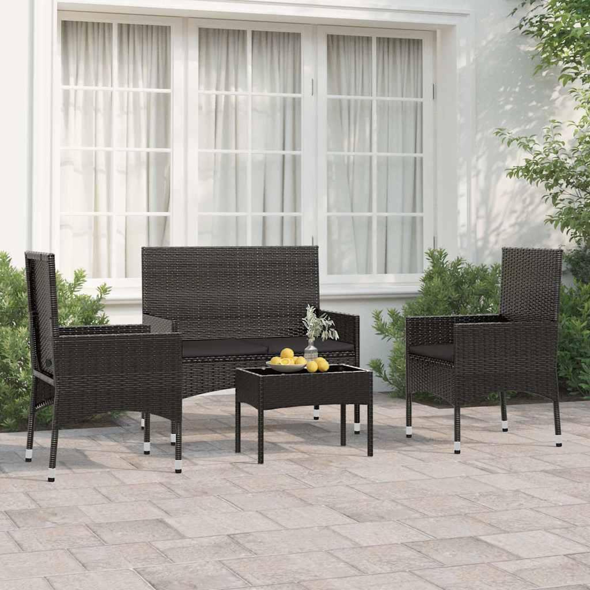 VIDAXL Salon de jardin 4 pcs avec coussins Noir Resine tressee