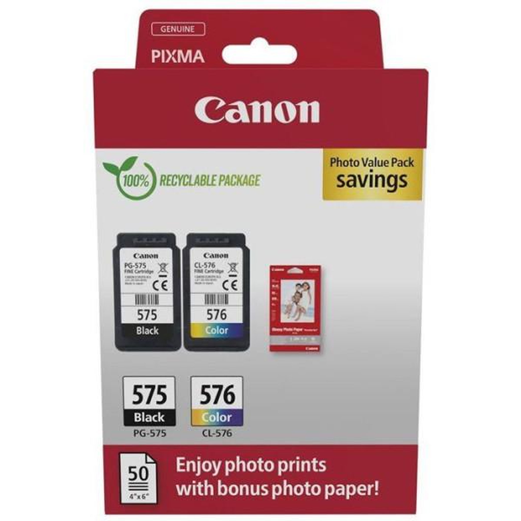 Voir la diapositive 1 : Canon Cartouche d'encre - Canon - PG-575/CL-576 - Couleur + Noir - Value Pack - Papier photo