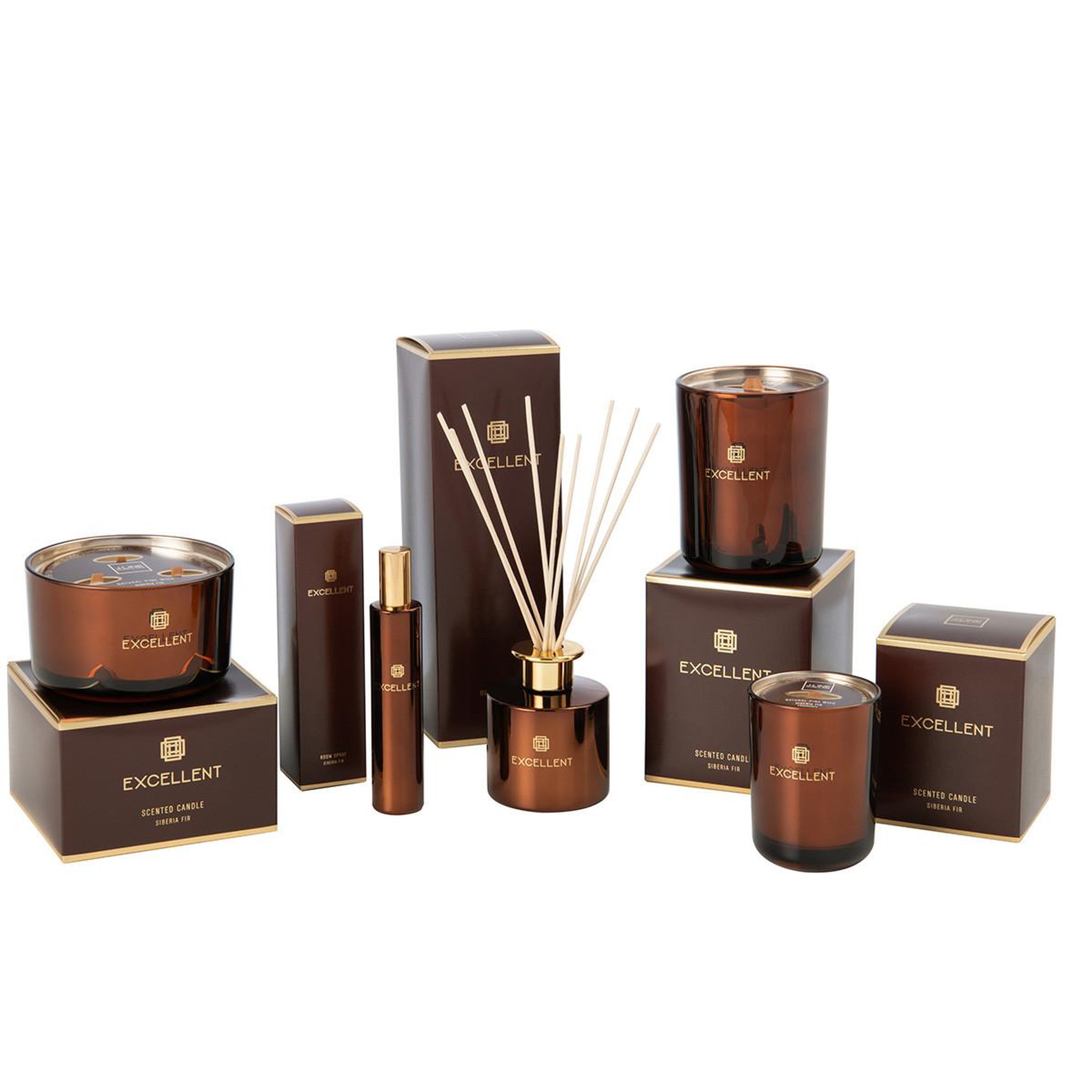 Voir la diapositive 2 : J-LINE Bougie parfumée  excellent  12cm siberia fir marron