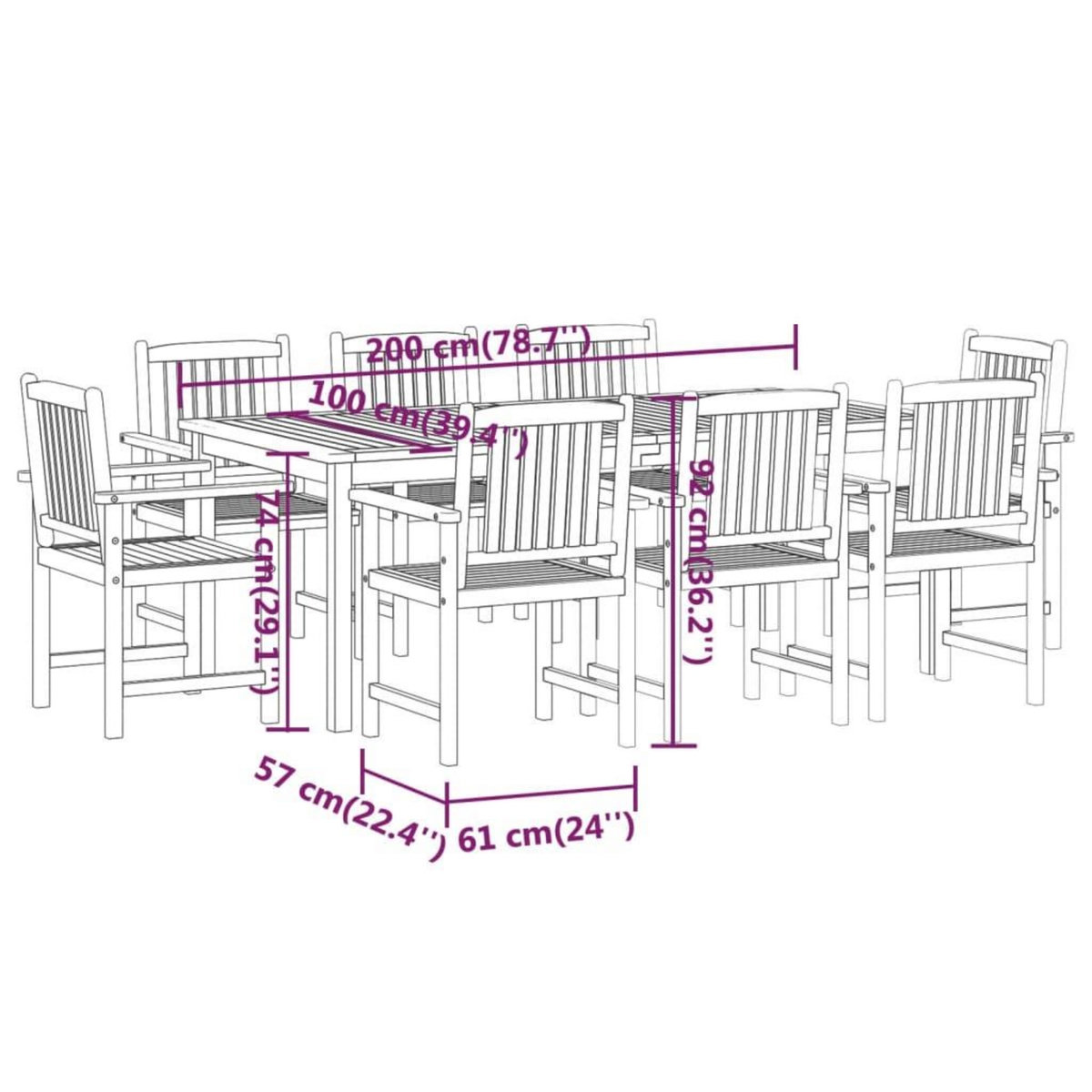 VIDAXL Ensemble a manger de jardin 9 pcs Bois d'acacia massif