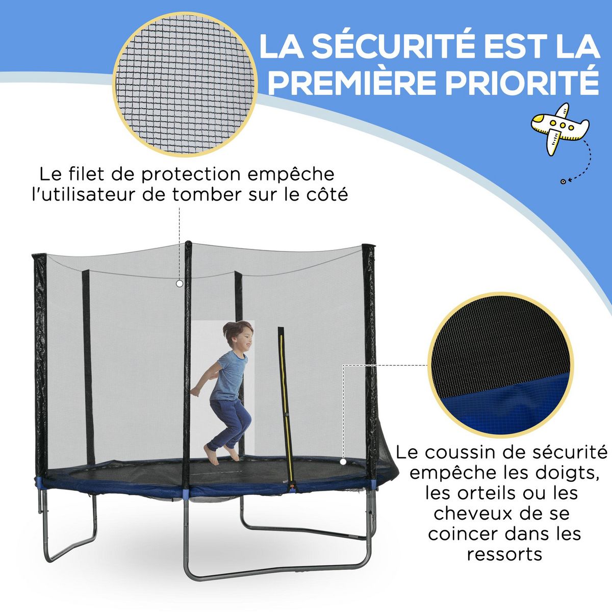 HOMCOM Trampoline d'extérieur Ø 305 cm avec filet de sécurité, poteaux rembourrés et échelle
