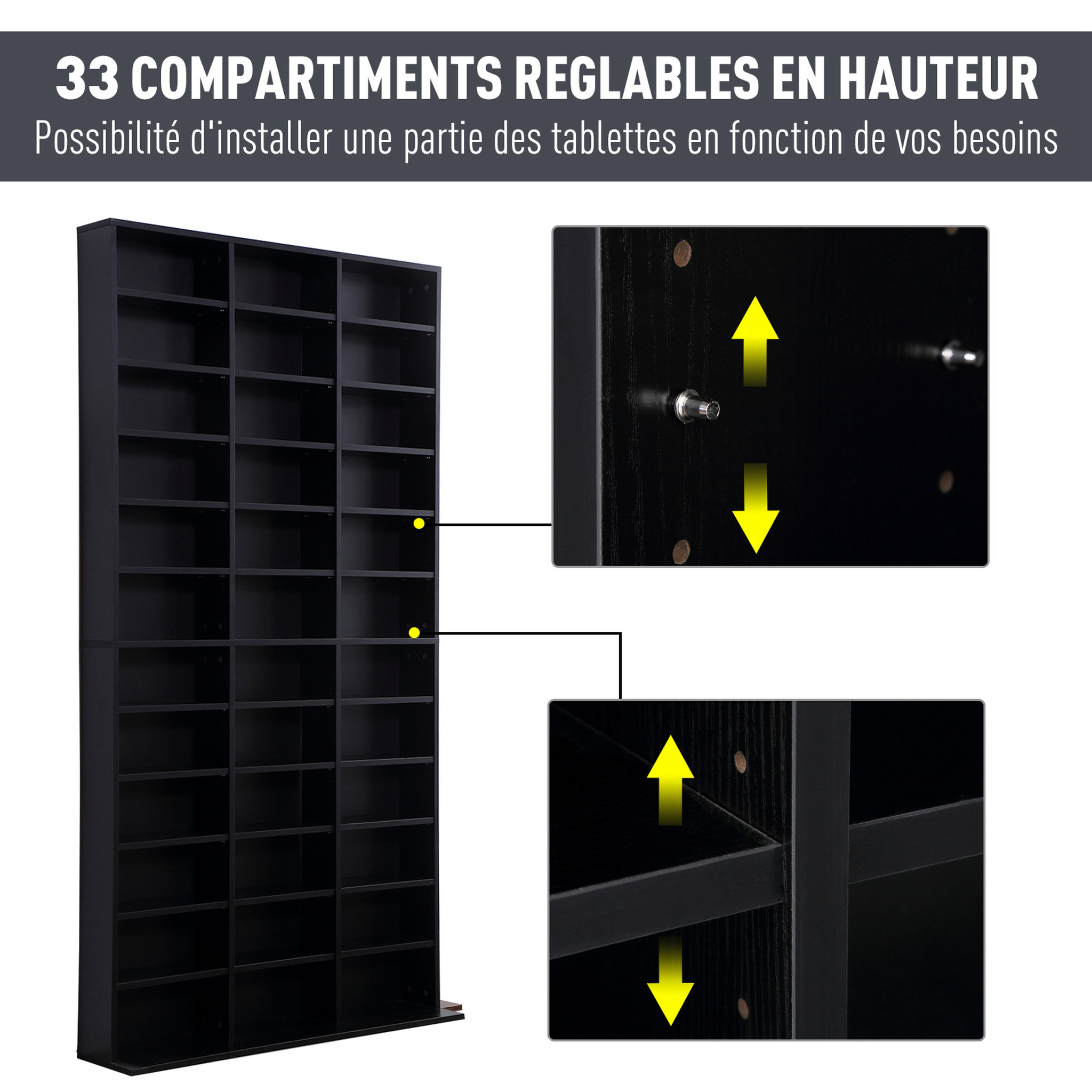 Voir la diapositive 6 : HOMCOM Étagère rangement CD/DVD meuble de rangement pour 1116 CDs 33 compartiments réglables en hauteur 102 x 24 x 195 cm noir