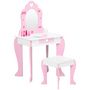 Voir la diapositive 1 : HOMCOM Coiffeuse enfant design girly motif coeur - tiroir, miroir, tabouret inclus - MDF - blanc rose