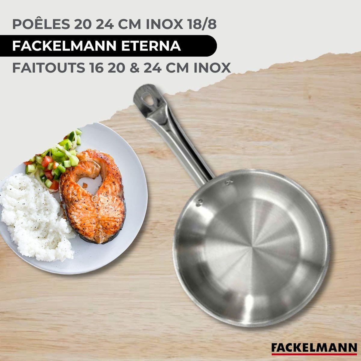 Fackelmann Set 2 poêles 20 et 24 cm en inox, 3 faitouts inox 16, 20 et 24 cm et 5 ustensiles Fackelmann Eterna