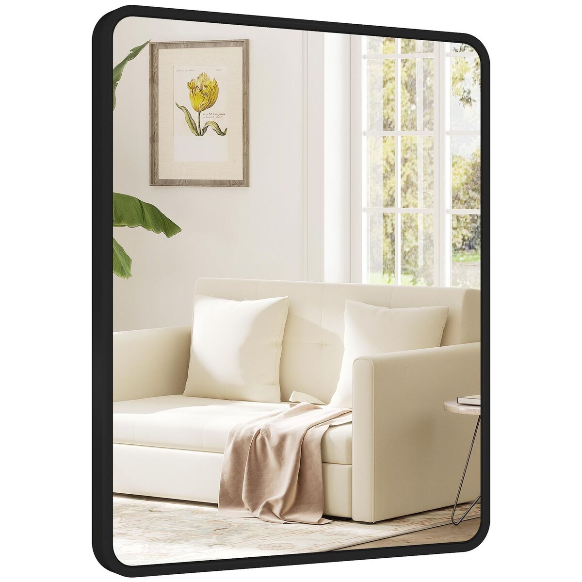 HOMCOM Miroir mural rectangulaire L.40 x H.50 cm cadre métal noir