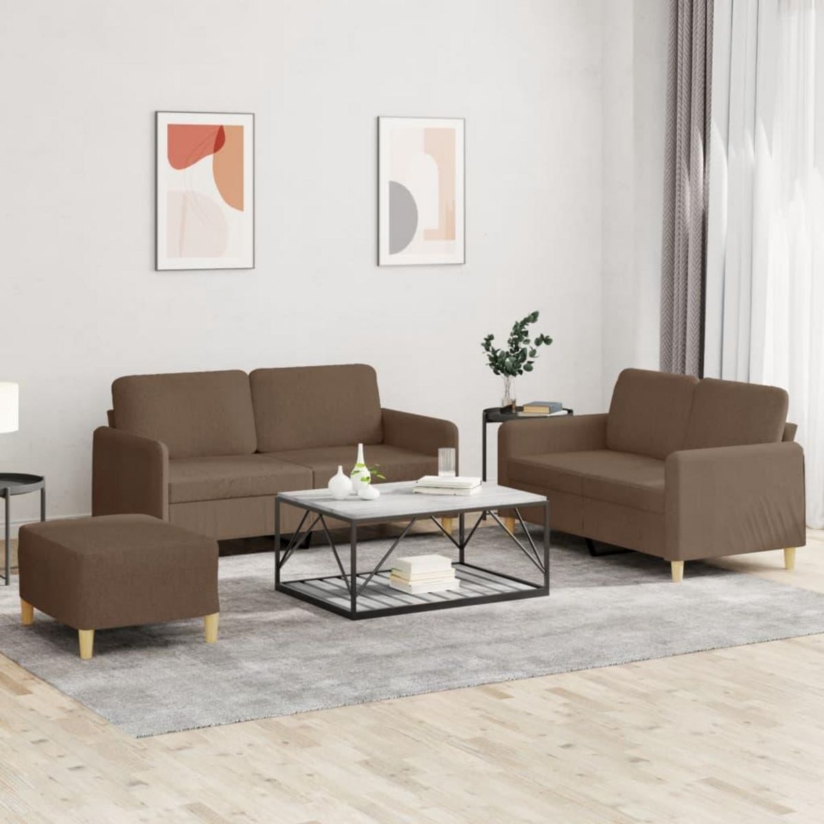 VIDAXL Ensemble de canapes 3 pcs avec coussins Marron Tissu