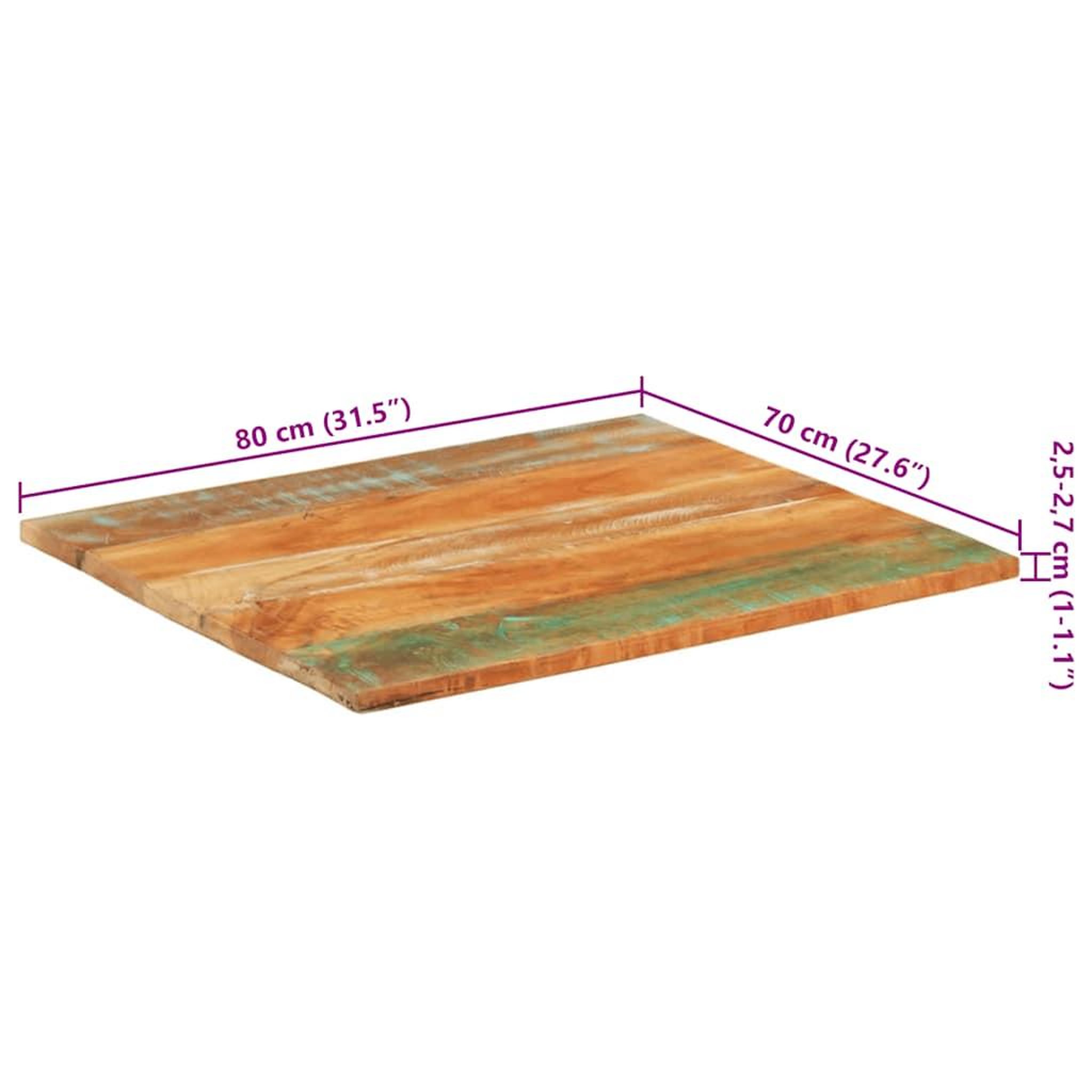 Voir la diapositive 6 : VIDAXL Dessus de table rectangulaire 70x80 cm 25-27 mm bois recupere