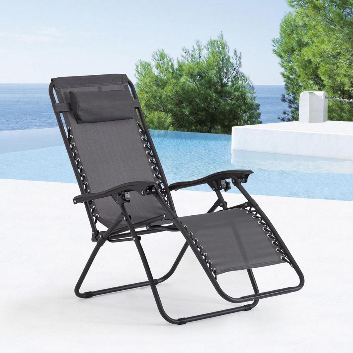 CONCEPT USINE Transat inclinable noir et gris foncé MANIHI