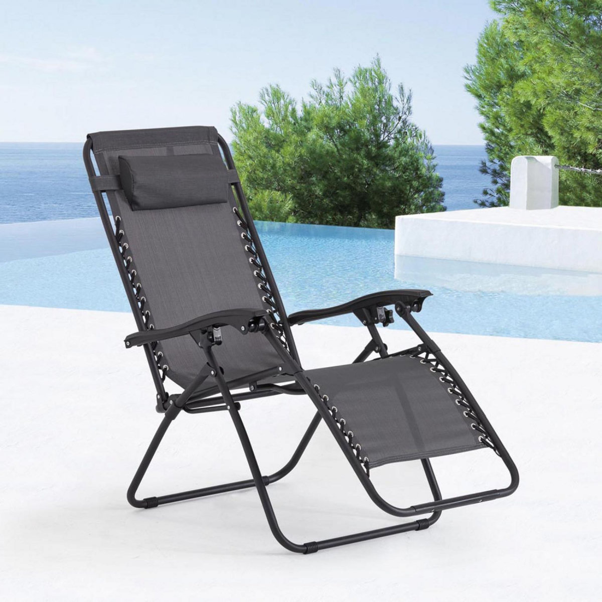 CONCEPT USINE Transat inclinable noir et gris foncé MANIHI