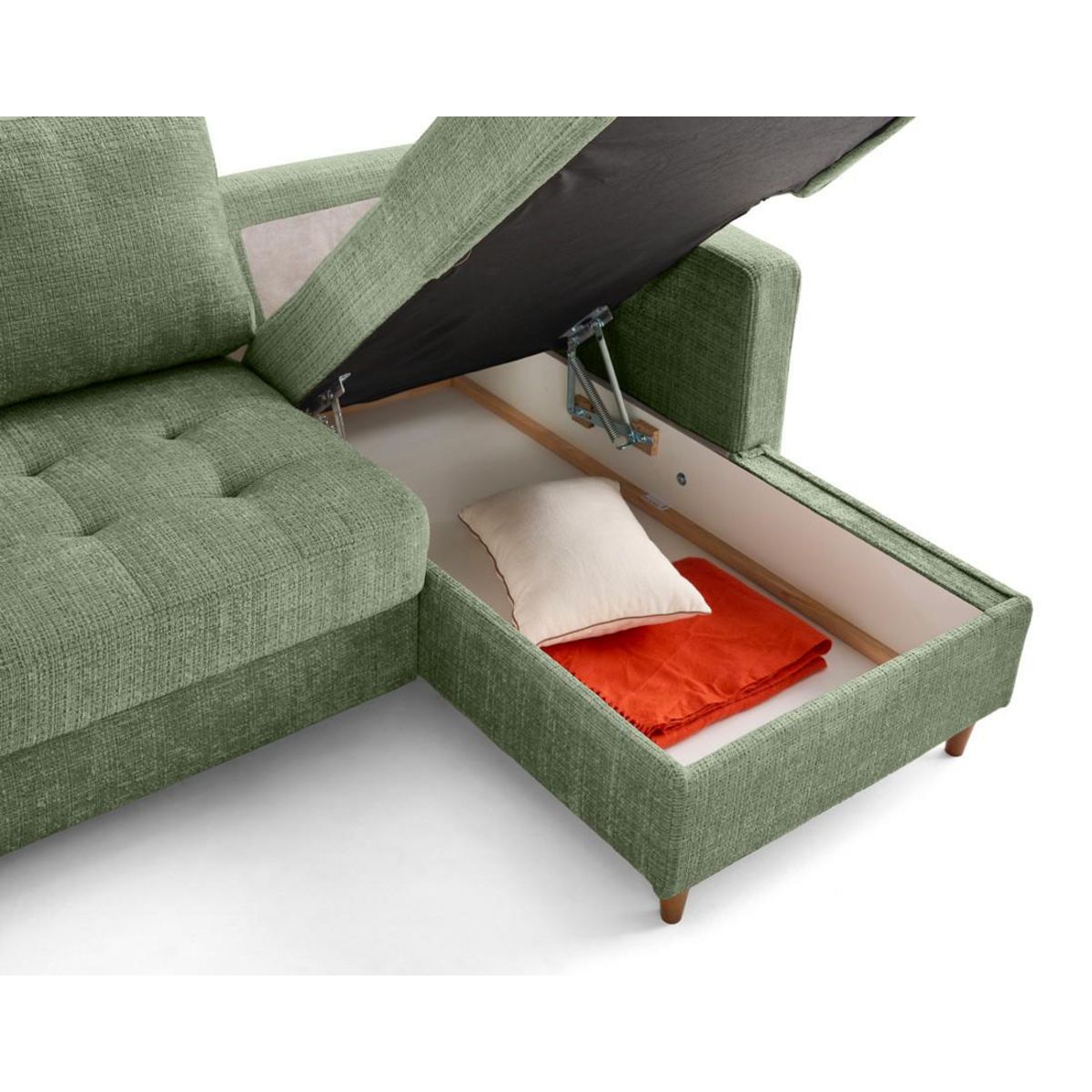 LISA DESIGN Anna - canapé panoramique d'angle gauche 7 places convertible avec coffre en velours texturé