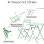 Voir la diapositive 4 : OUTSUNNY Salon de jardin bistro pliable - table carrée dim. 60L x 60l x 71H cm avec 2 chaises - métal thermolaqué vert d'eau