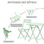 Voir la diapositive 4 : OUTSUNNY Salon de jardin bistro pliable - table carrée dim. 60L x 60l x 71H cm avec 2 chaises - métal thermolaqué vert d'eau