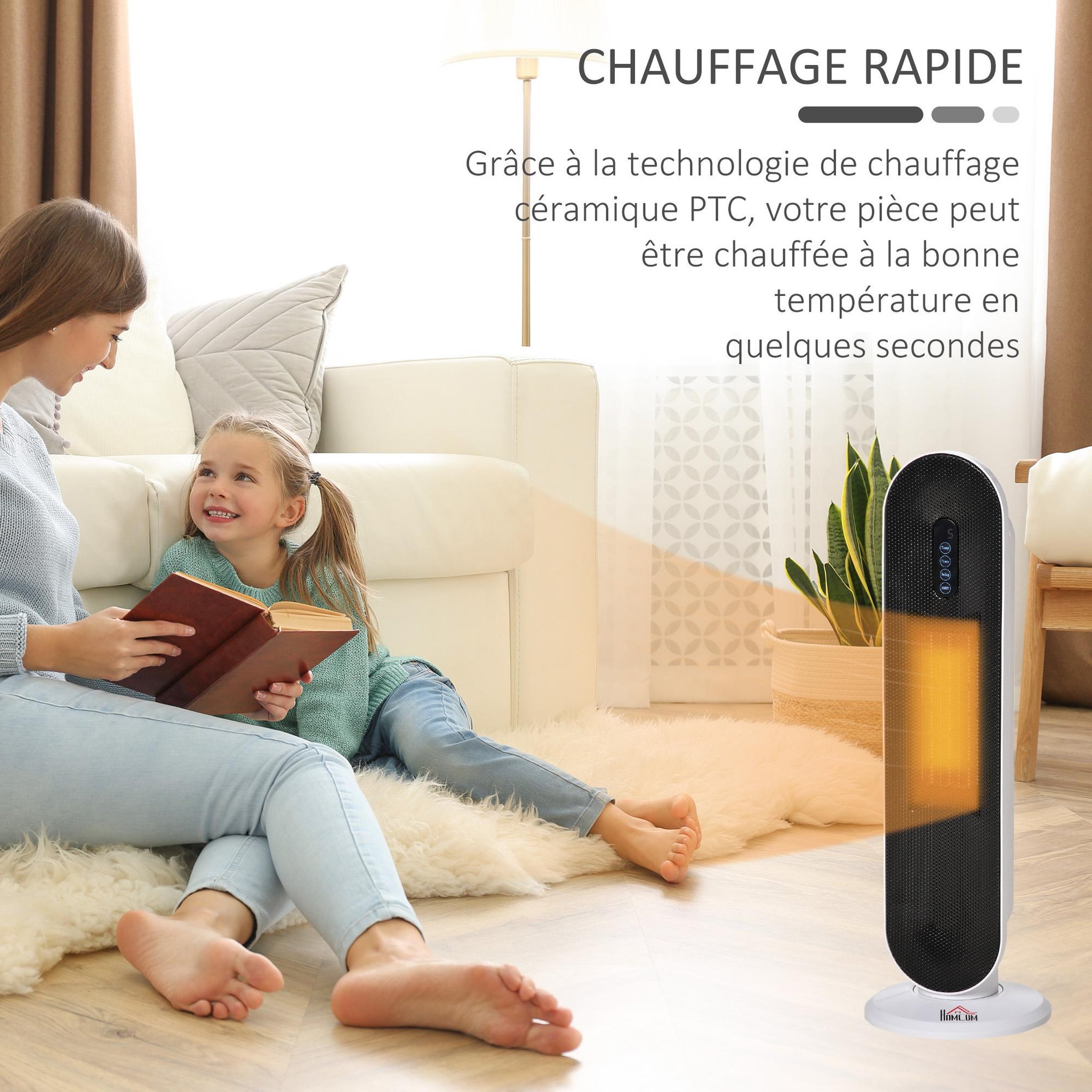 Voir la diapositive 4 : HOMCOM Chauffage soufflant oscillant 2000 W - radiateur céramique PTC - 2 niv. puissance - chauffage d'appoint avec télécommande blanc noir
