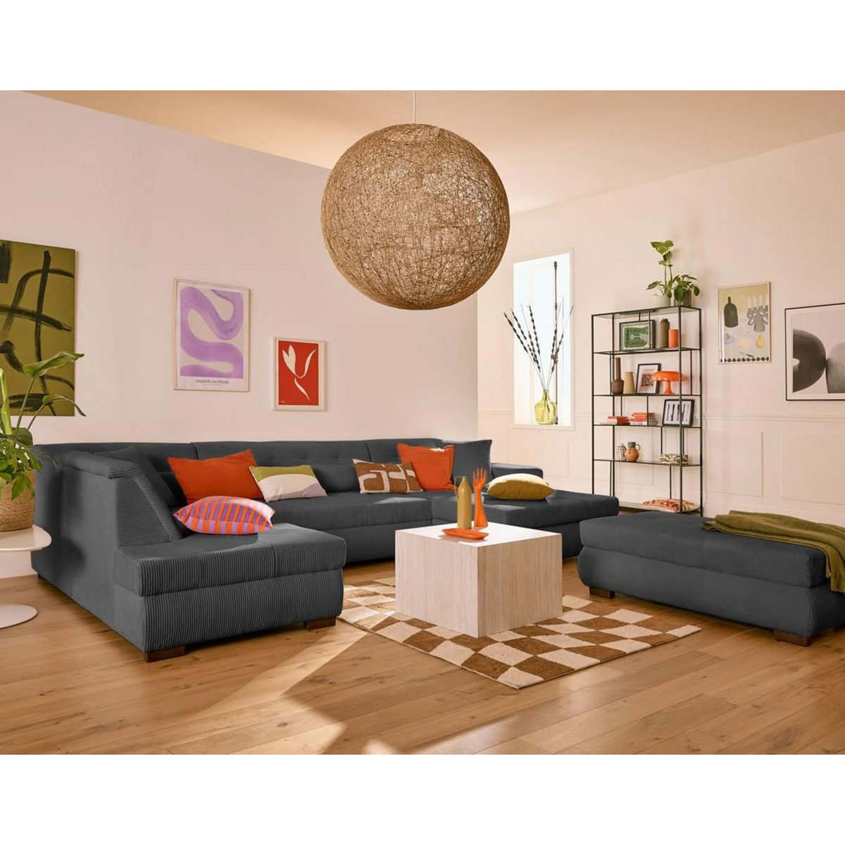 LISA DESIGN Vermont - canapé panoramique d'angle gauche - 7 places - convertible avec coffre - en velours côtelé