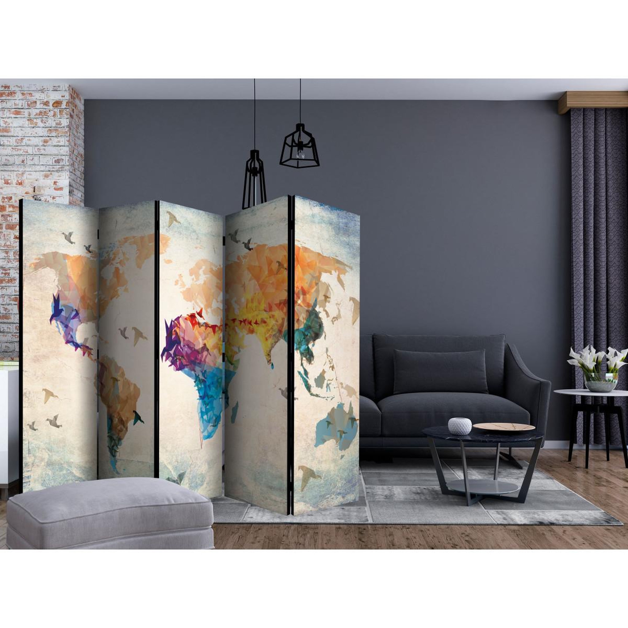 Voir la diapositive 2 : Paris Prix Paravent 5 volets  paper birds  172x225cm