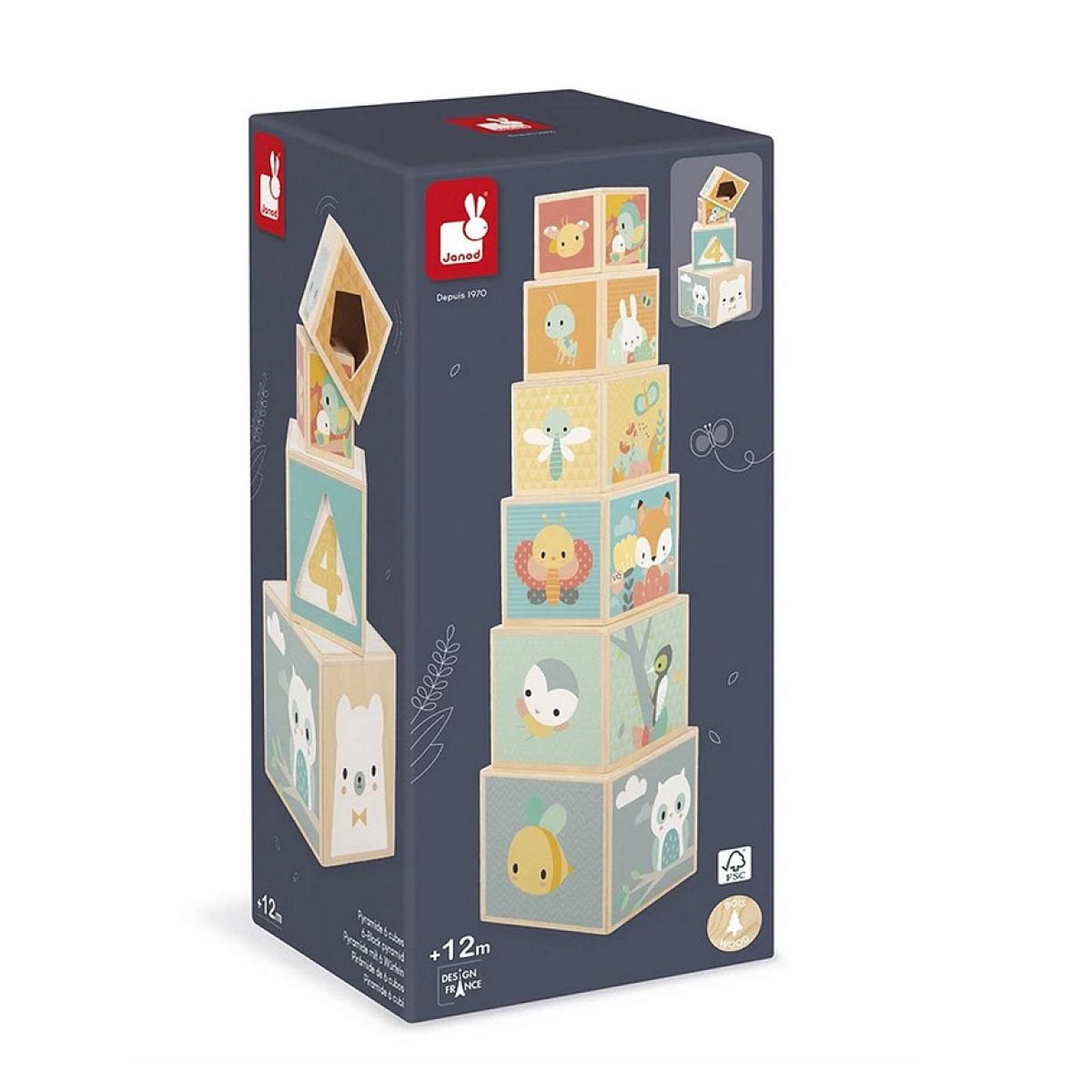 Juratoys-Janod Pyramide 6 cubes Pure en bois
