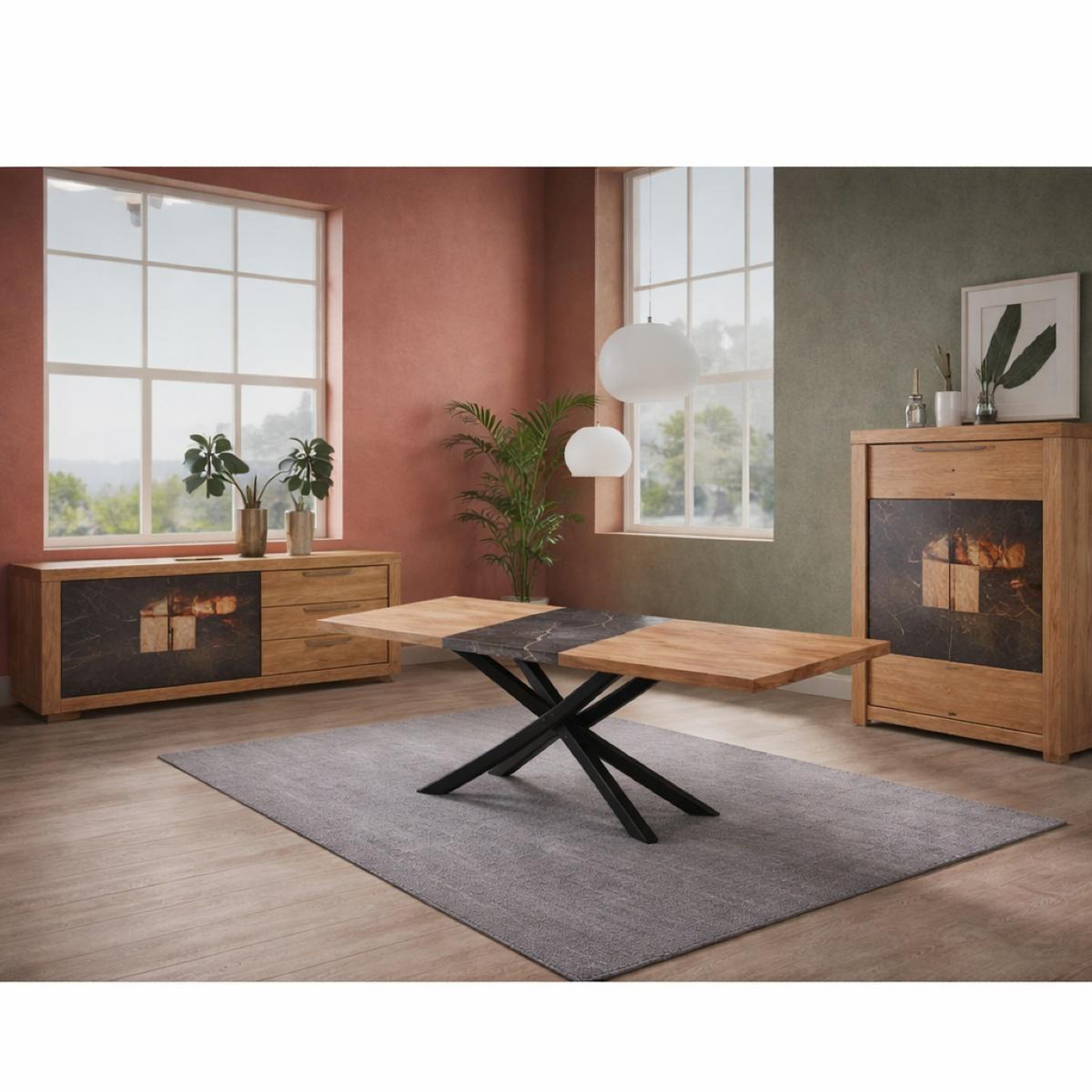 Voir la diapositive 3 : JLC KREATION Table de salle à manger moderne avec allonge racha