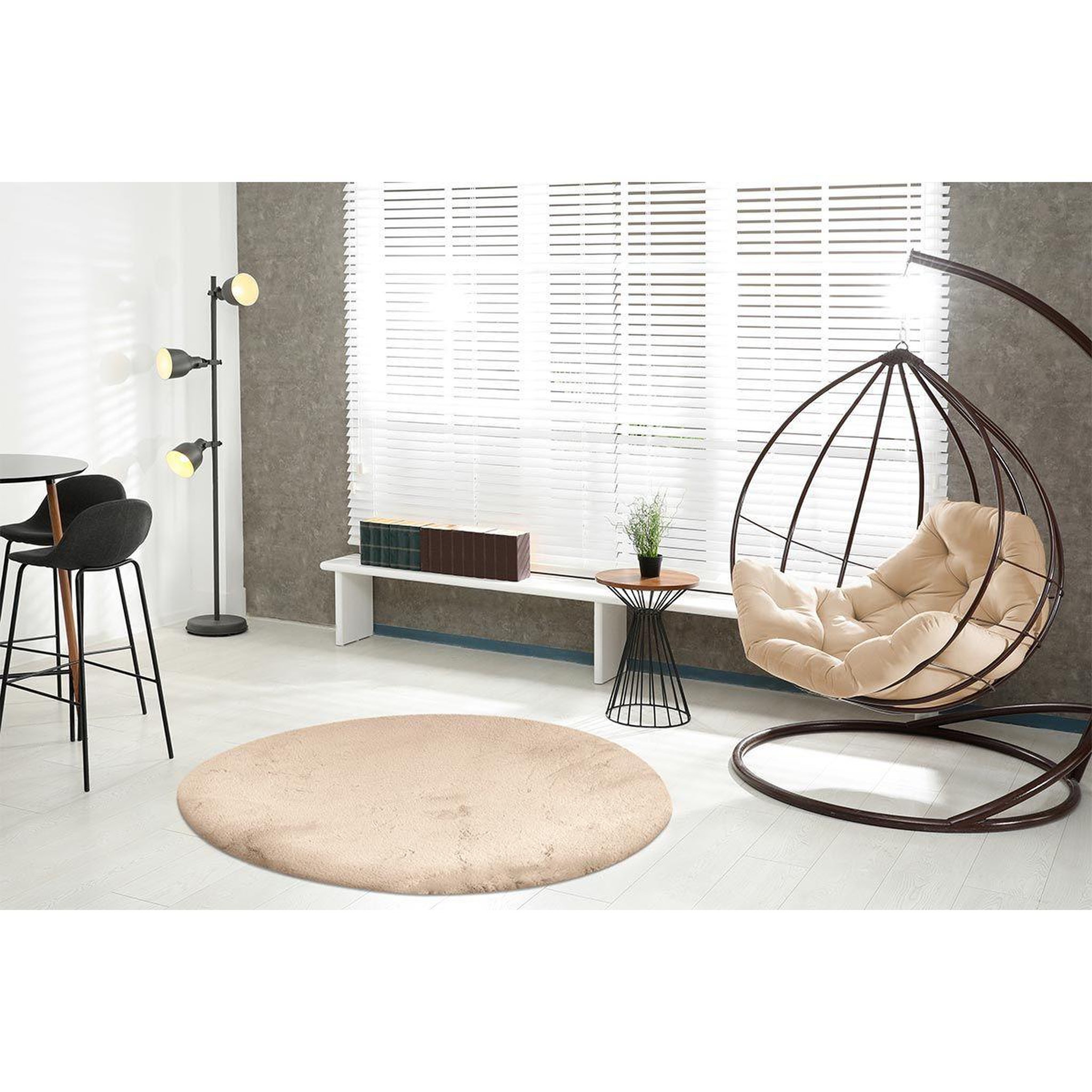 Voir la diapositive 6 : Paris Prix Tapis uni rond doux à poils longs  rabbit  ivoire