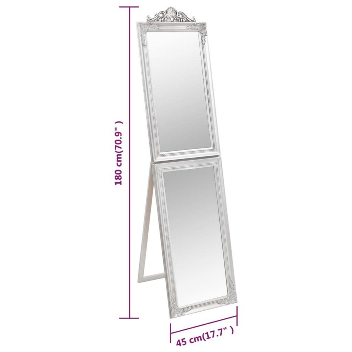 VIDAXL Miroir sur pied Argente 45x180 cm