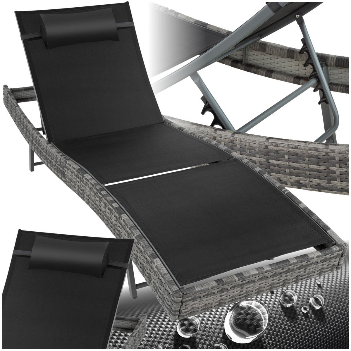tectake Bain de soleil en rotin résistant et anti-UV gris tacheté