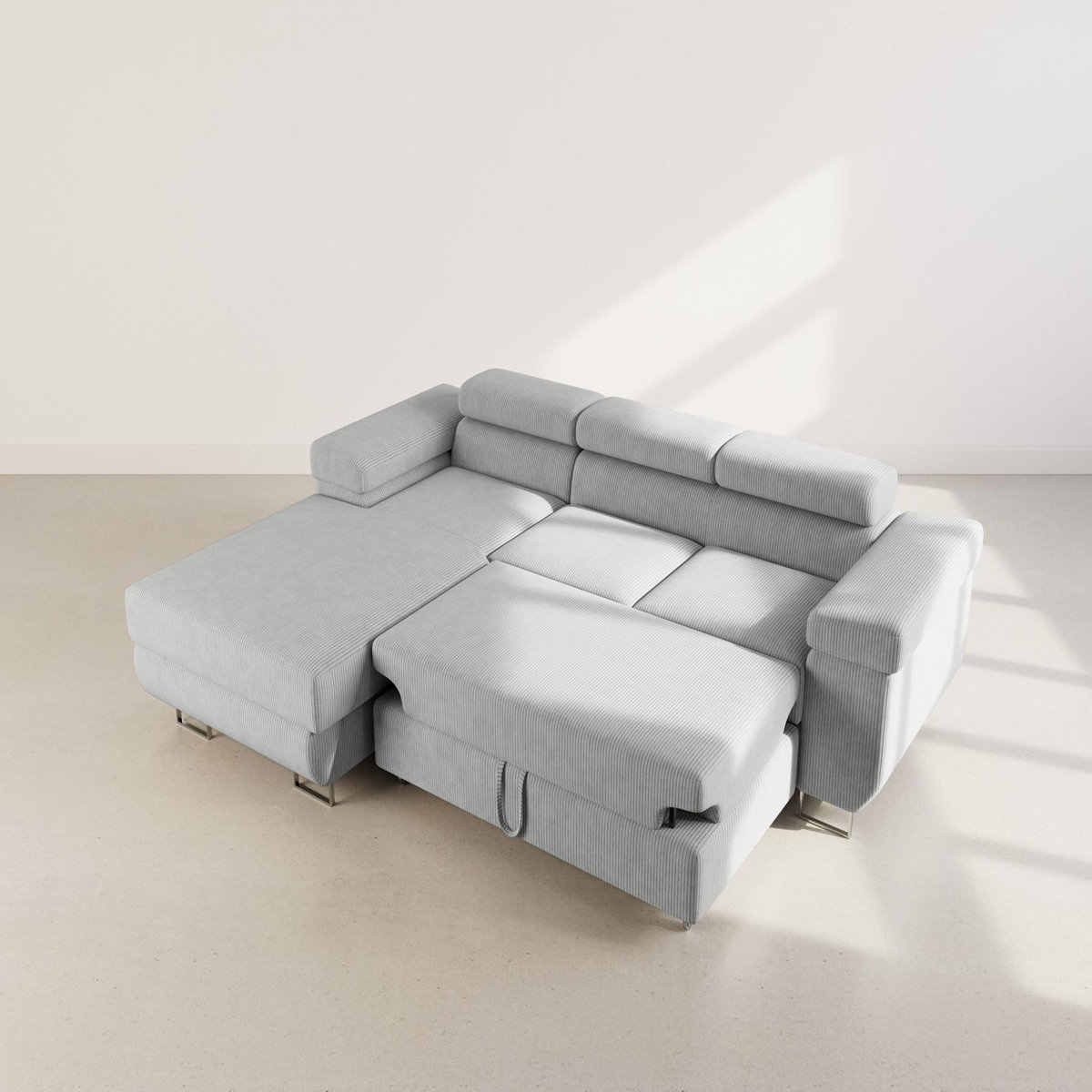 BEST MOBILIER Pablo - canapé d'angle gauche - 6 places - convertible avec coffre et têtières réglables - en velours côtelé