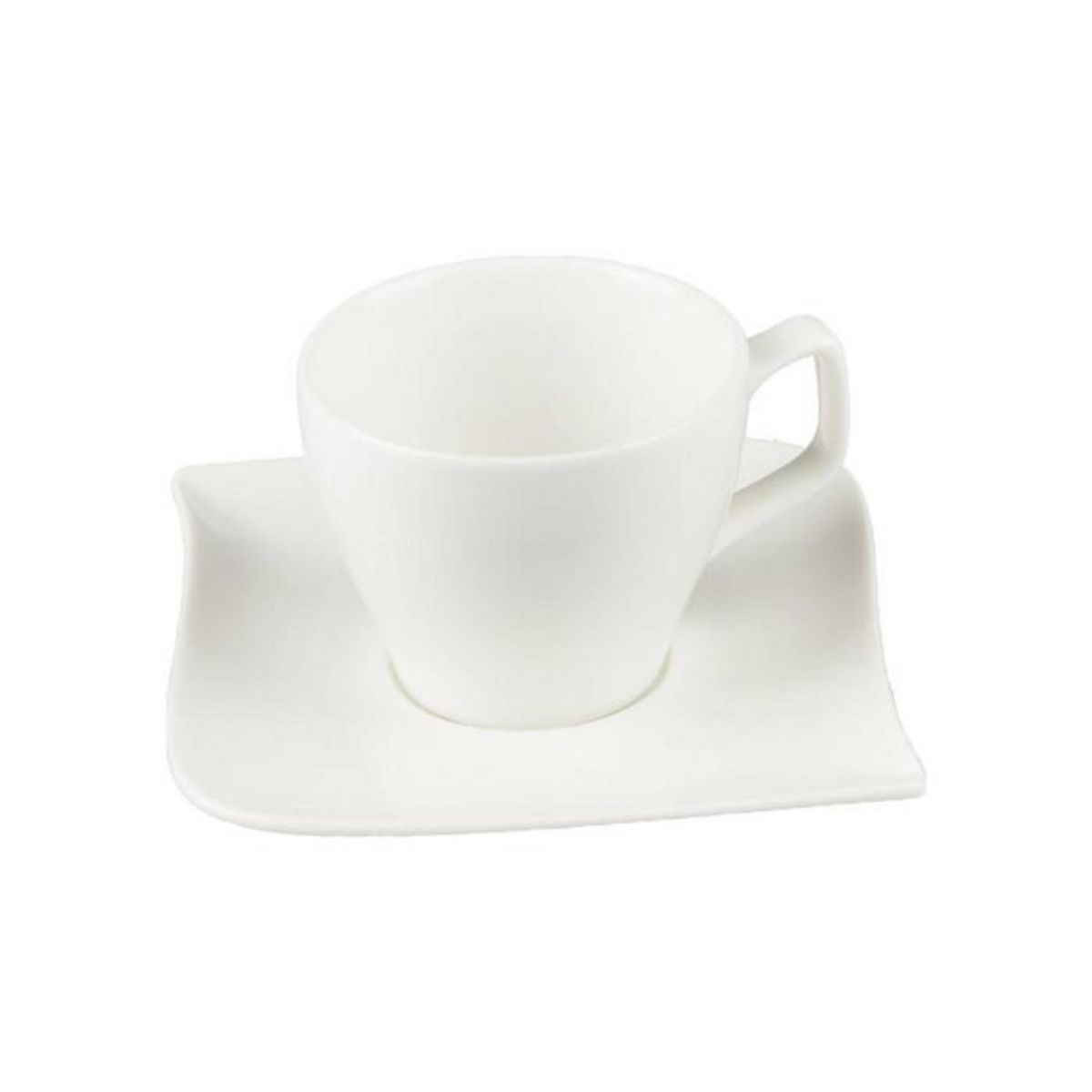 SECRET DE GOURMET Lot de 6 Tasses à Café & Soucoupe  Vague  12cm Blanc