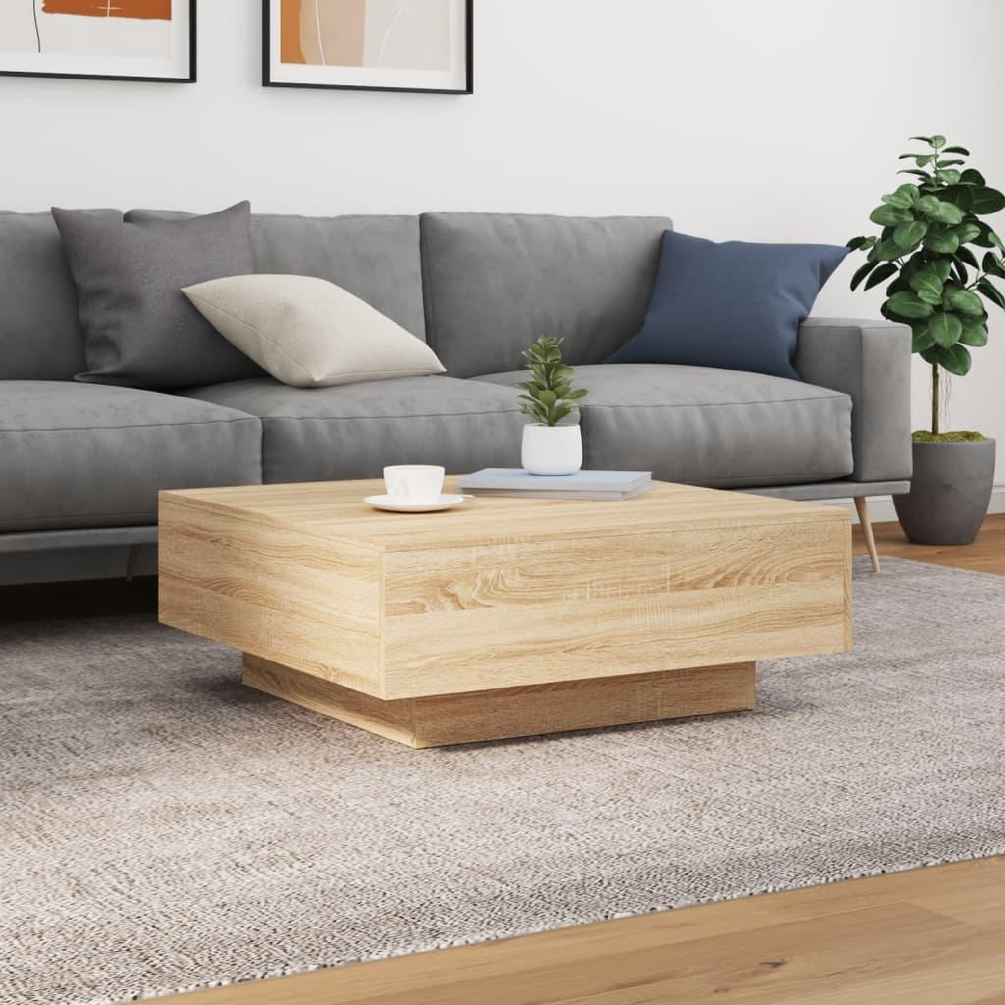 Voir la diapositive 5 : VIDAXL Table basse avec lumieres LED chene sonoma 80x80x31 cm