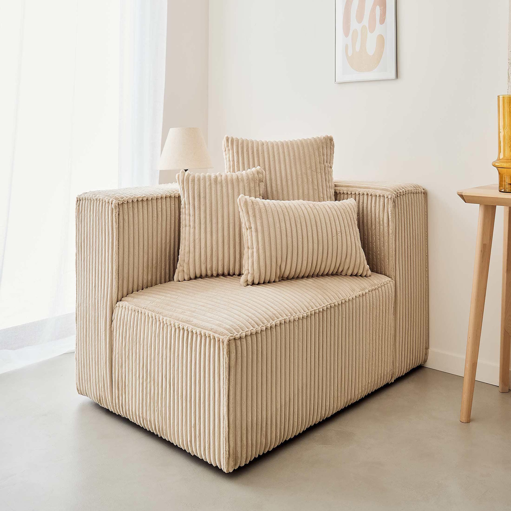 Voir la diapositive 1 : LISA DESIGN Colombine - module d'assise droit - en velours côtelé grosses côtes