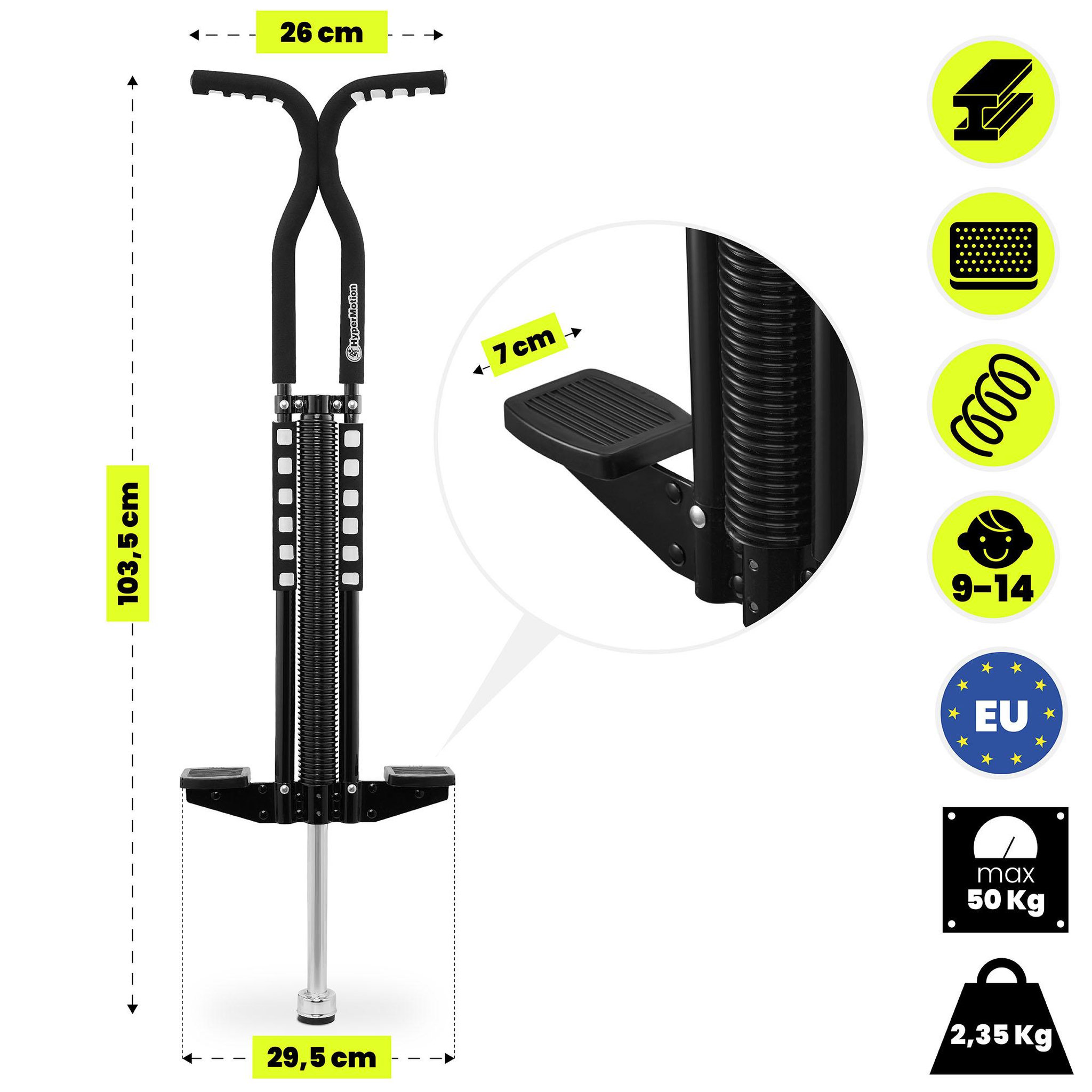 Voir la diapositive 3 : HYPERMOTION Pogo Stick Enfant HyperMotion Sauteur Ressort Noir 103x29 cm 9 A 14 Ans 50kg