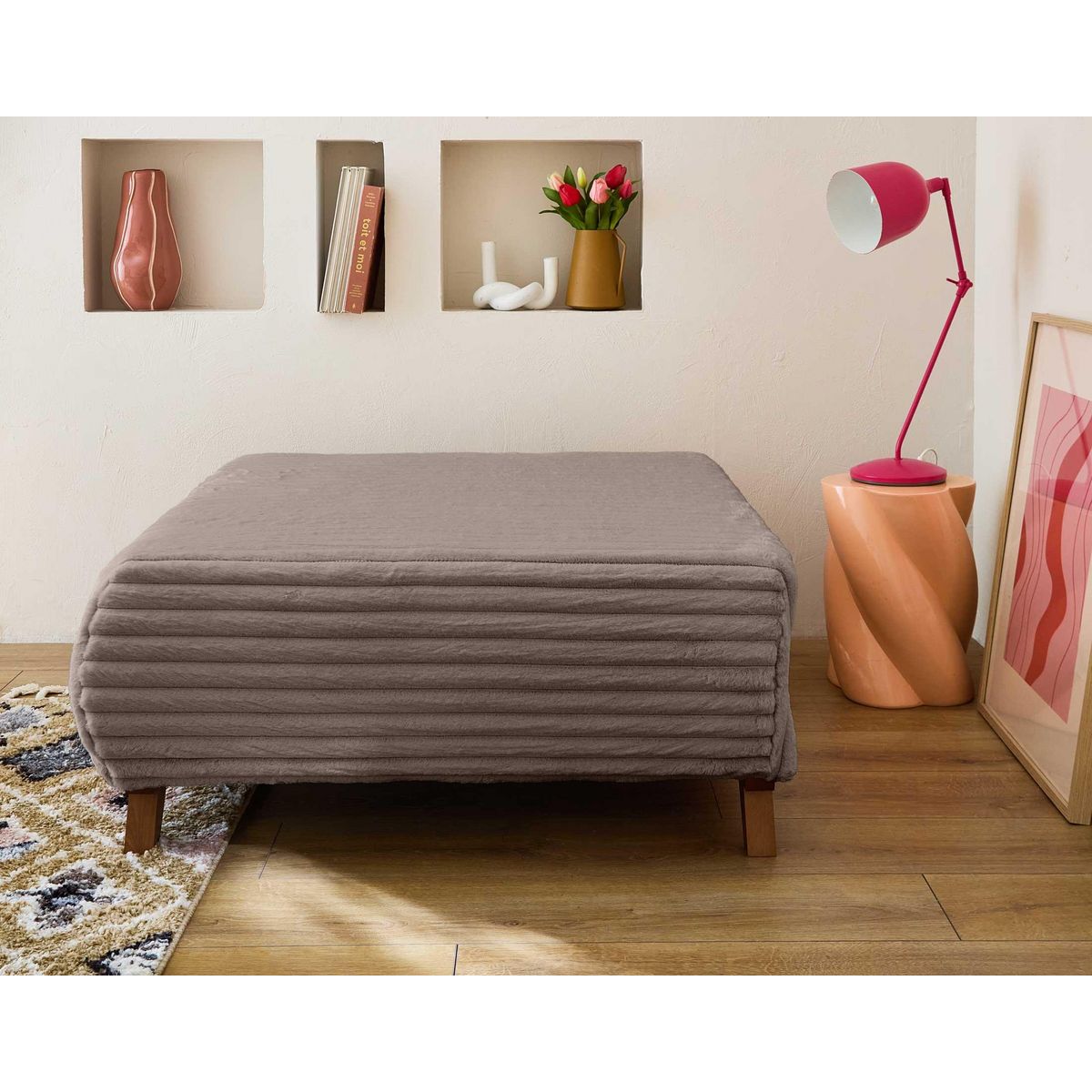 BEST MOBILIER Cristal - pouf modulable - 95 cm - en fausse fourrure côtelée