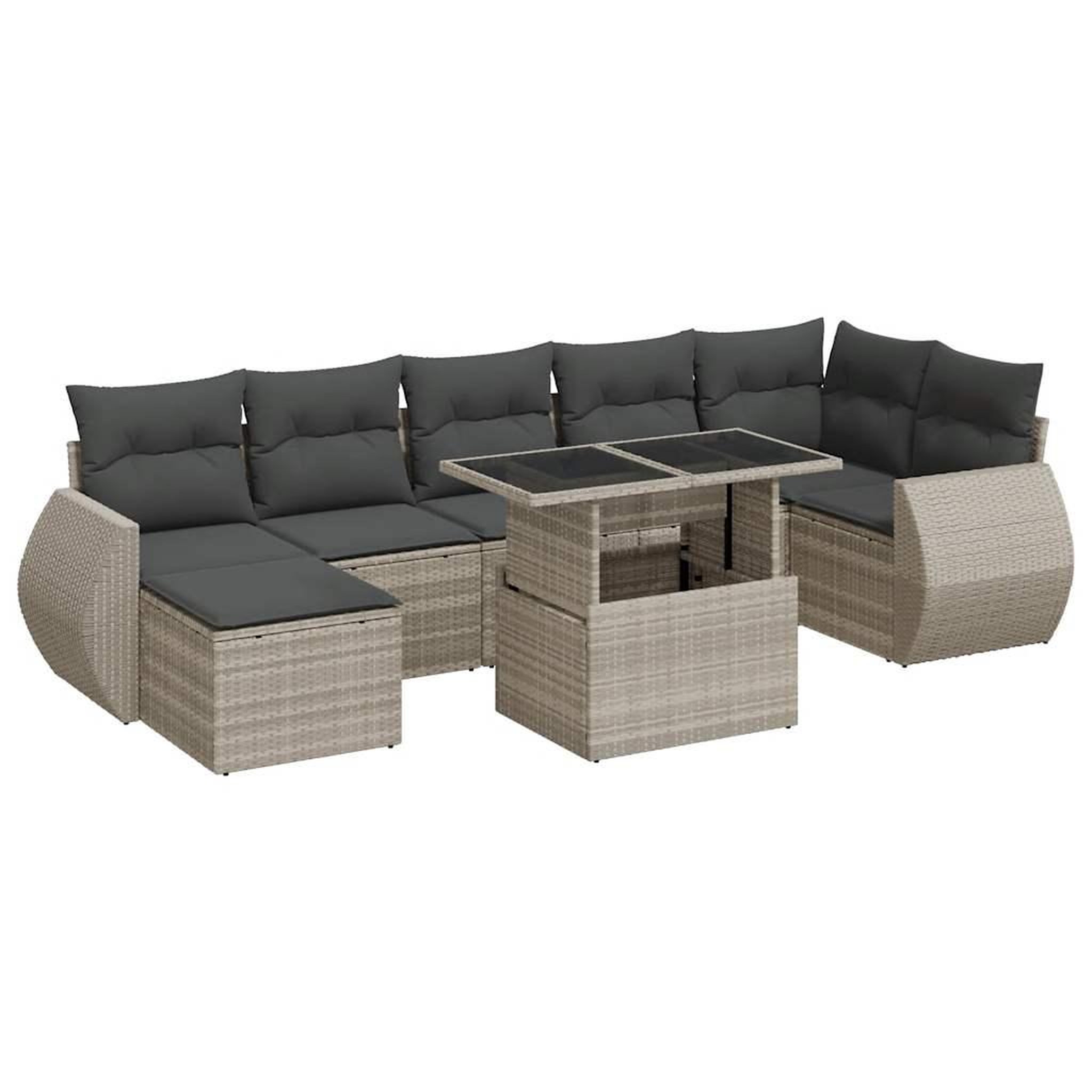 Voir la diapositive 2 : VIDAXL Salon de jardin 8 pcs avec coussins gris clair resine tressee