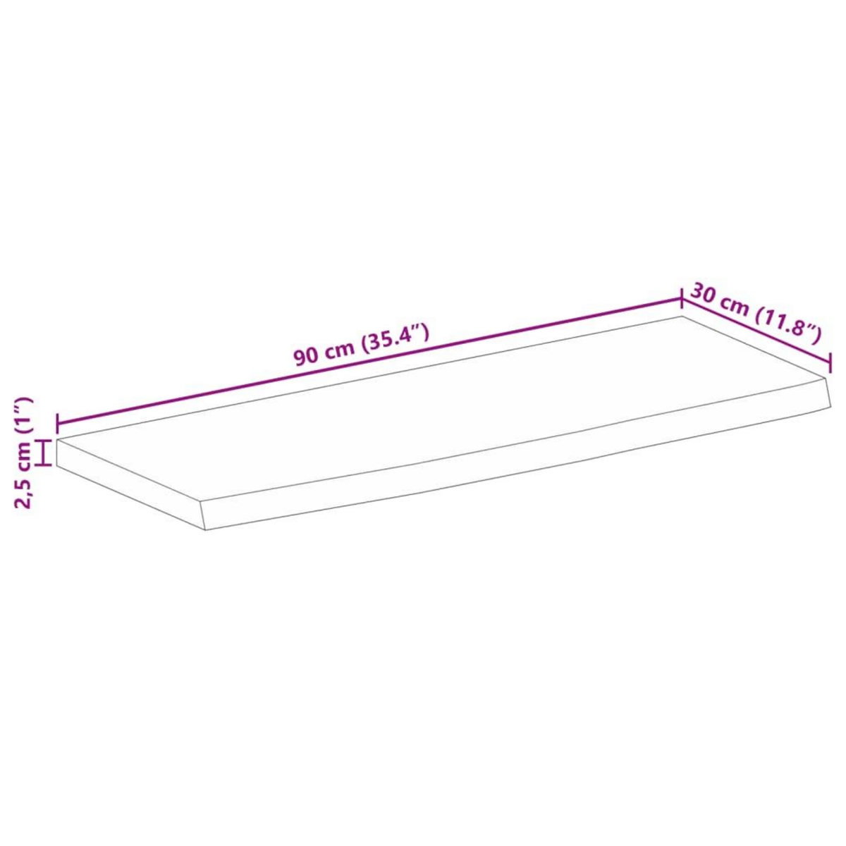 VIDAXL Dessus de table 90x30x2,5 cm bord vif bois massif manguier brut