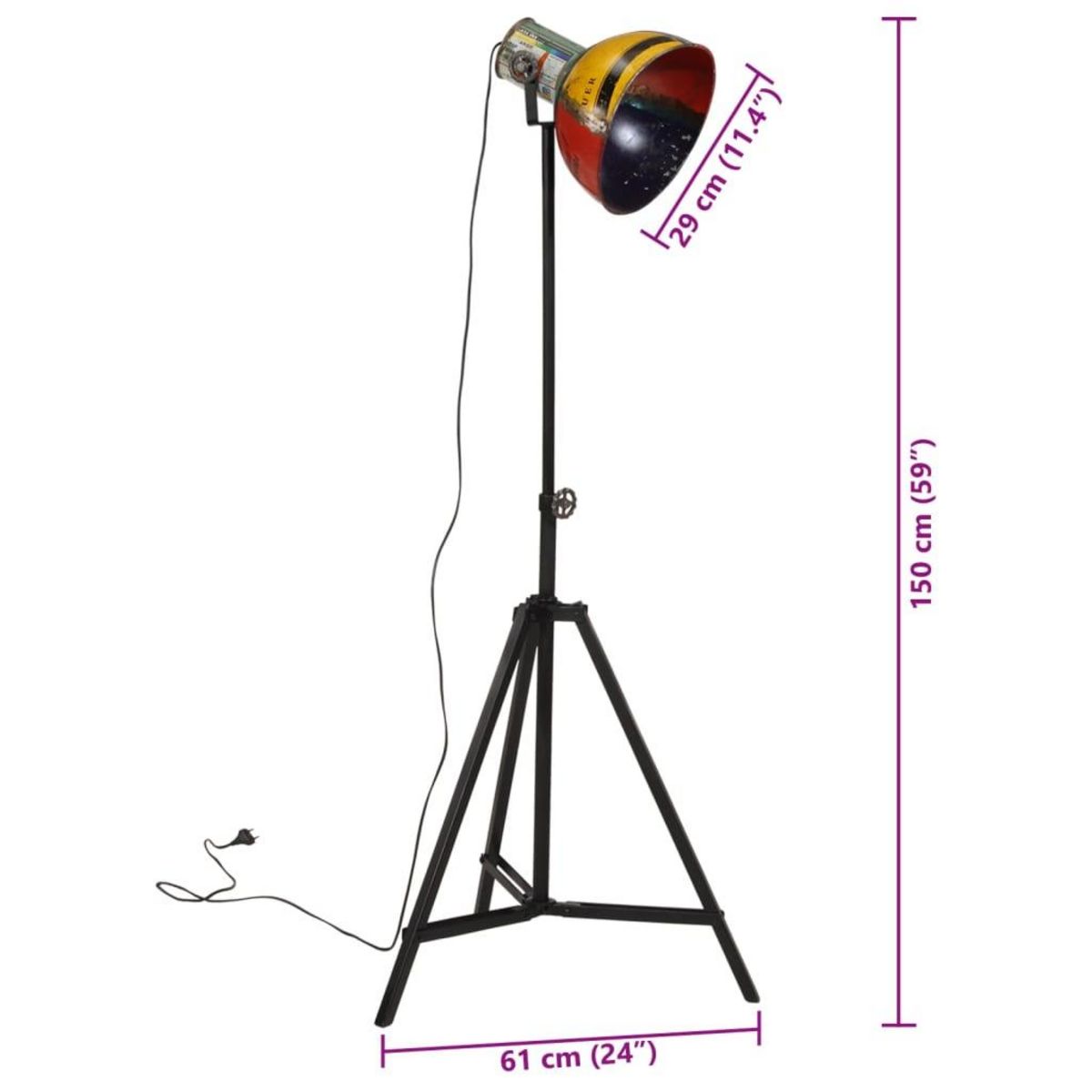 VIDAXL Lampadaire 25 W multicolore 61x61x90/150 cm E27