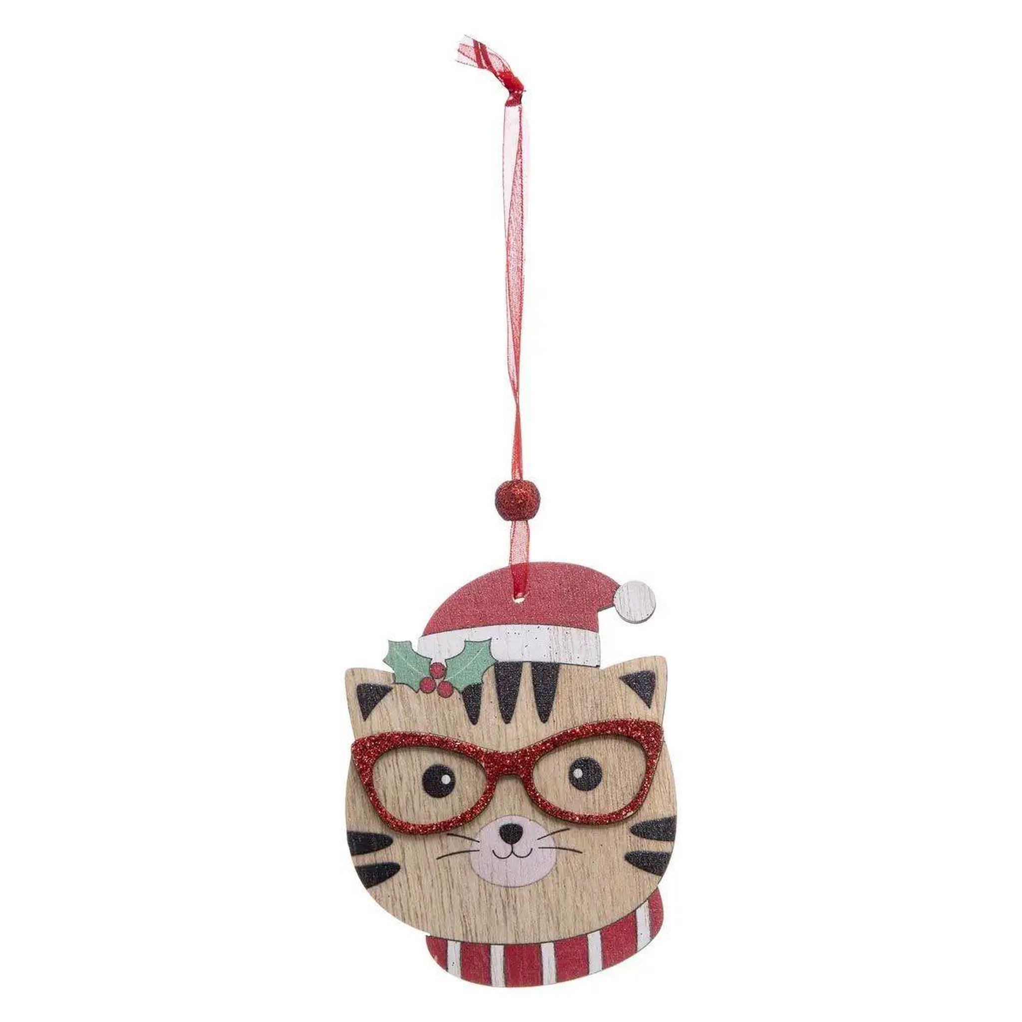 Voir la diapositive 3 : ATMOSPHERA Lot de 4 sujets de noël  chat  12cm beige & rouge