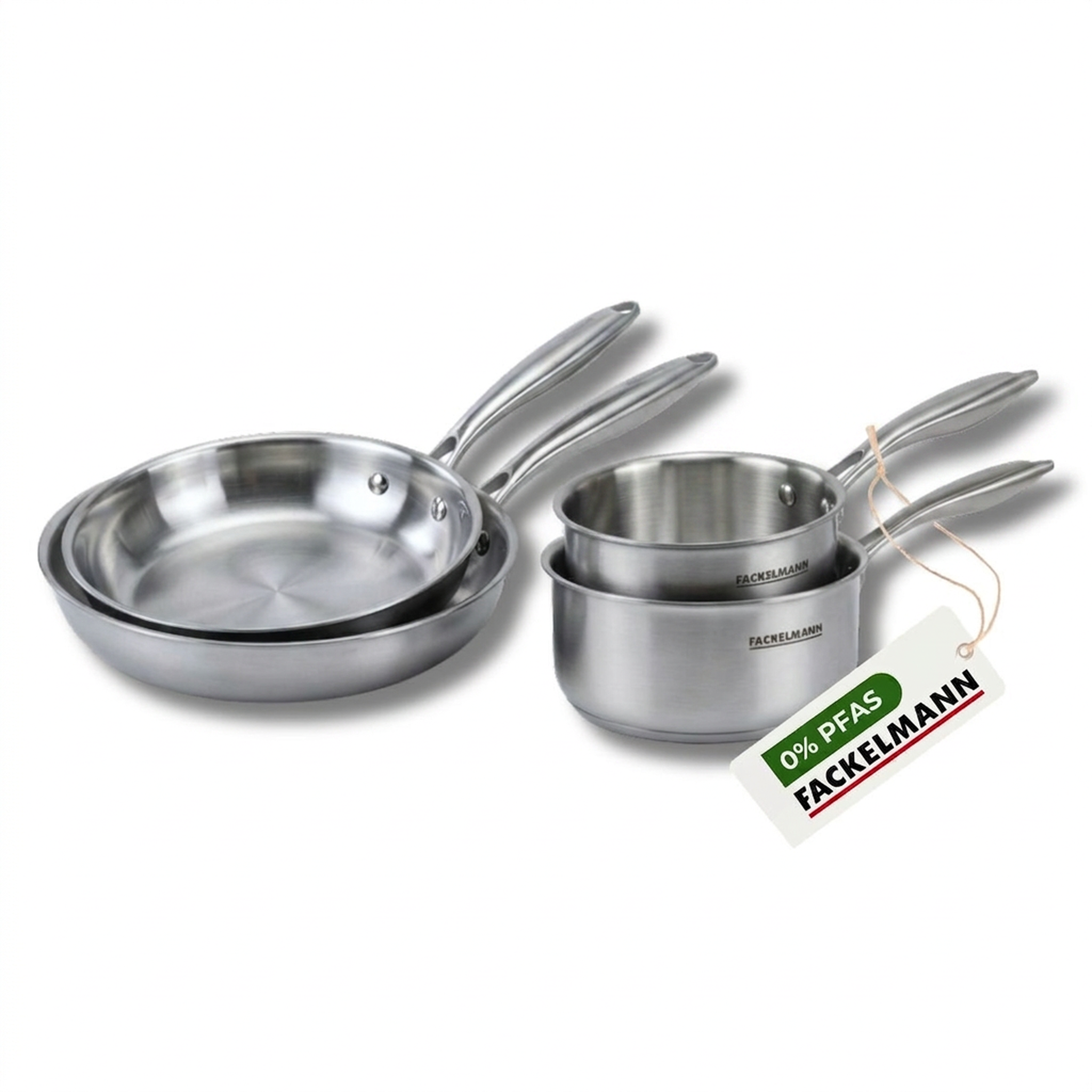 Fackelmann Batterie de cuisine avec 2 poêles 20/28 cm et 2 casseroles 14/18 cm en acier inoxydable sans pfas fackelmann vita3