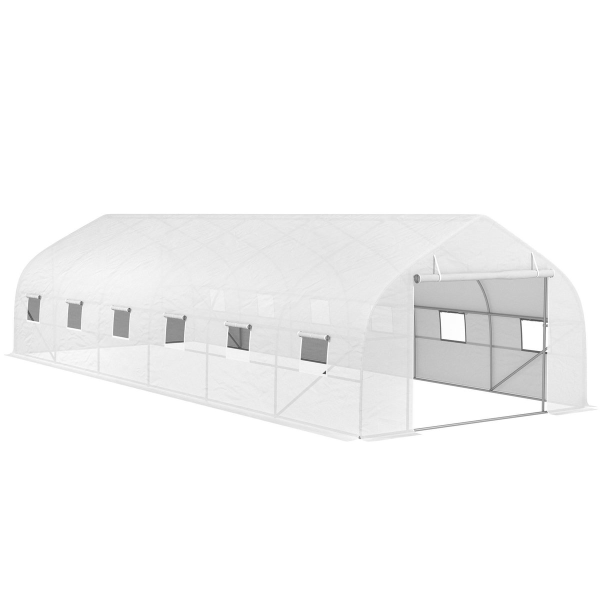 OUTSUNNY Serre tunnel grande taille 24 m² châssis tubulaire acier galvanisé renforcé 2,4 cm 12 fenêtres 1 porte blanc