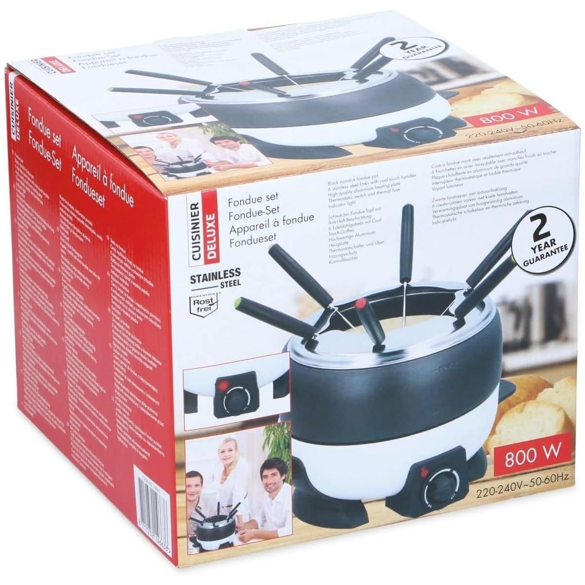 CUISINER DELUX Appareil à fondue électrique 6 pers.800W Cuve 2L Anti-adhésif + 6 Fourchettes Inox Cuisinier DELUXE